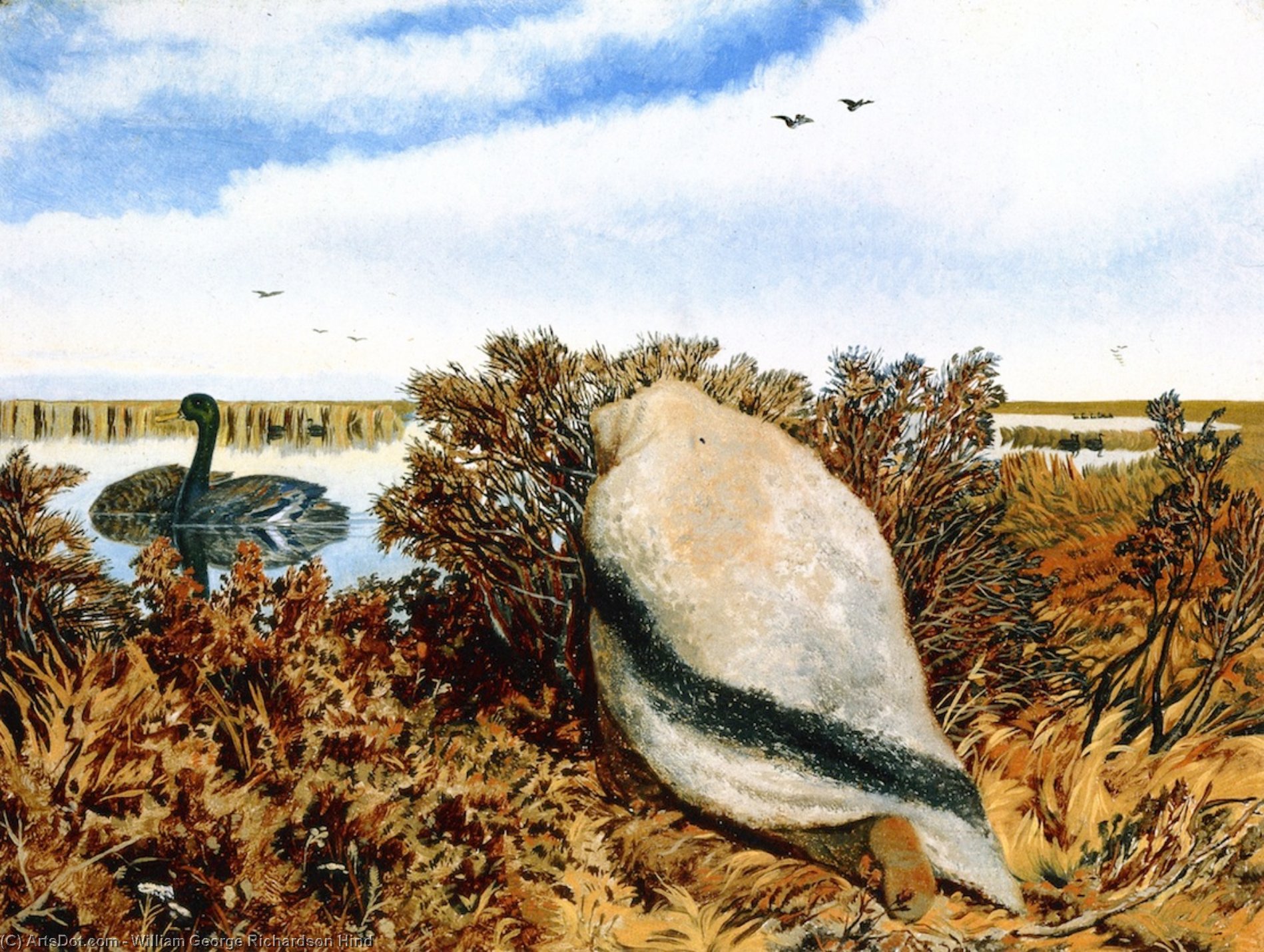 Ordinare Riproduzioni Di Quadri Duck Shooting, 1870 di William George Richardson Hind (1833-1889, United Kingdom) | ArtsDot.com