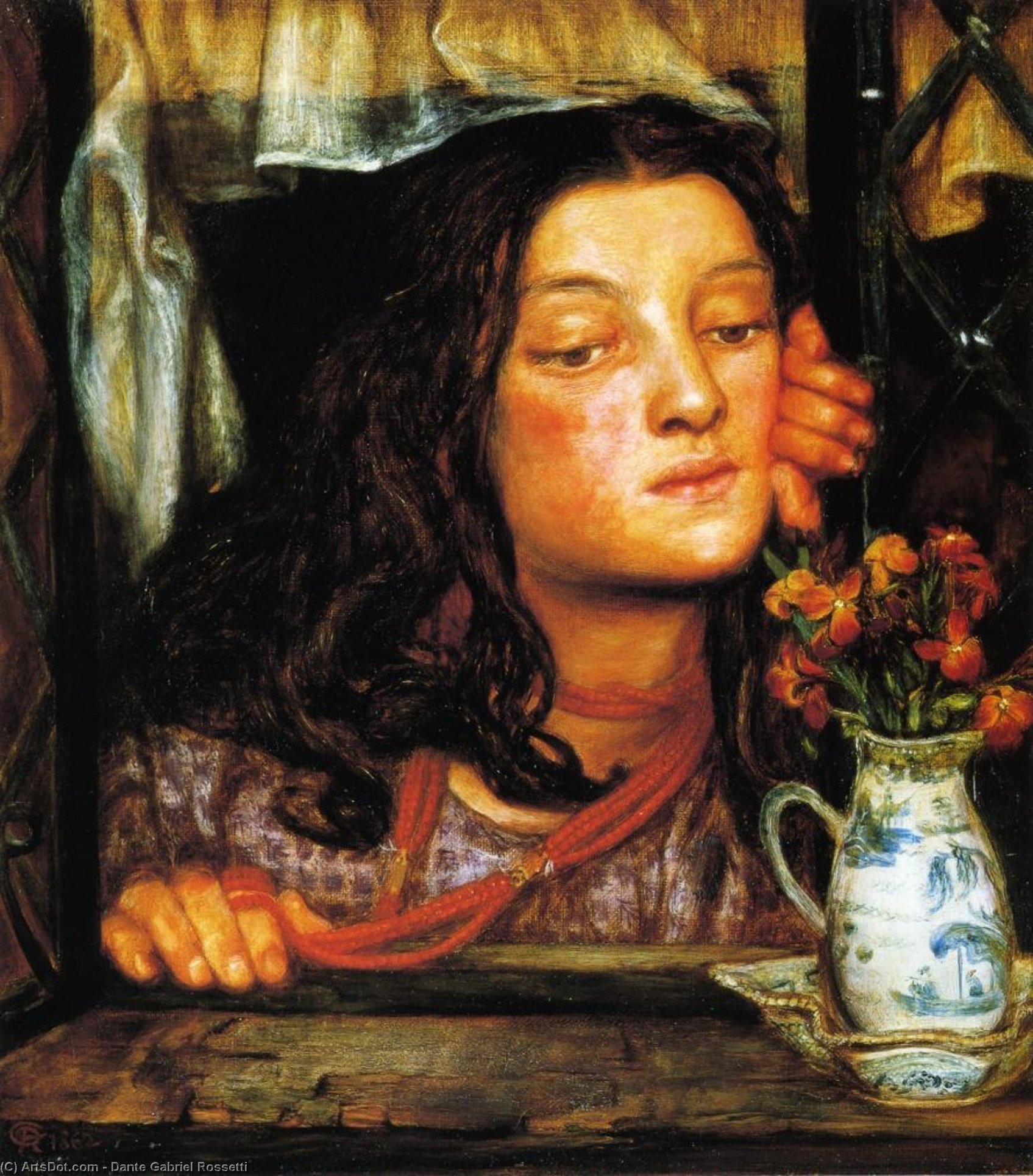 Buy Museum Art Reproductions Girl at Lattice, 1862 by Dante Gabriel Rossetti | ArtsDot.com