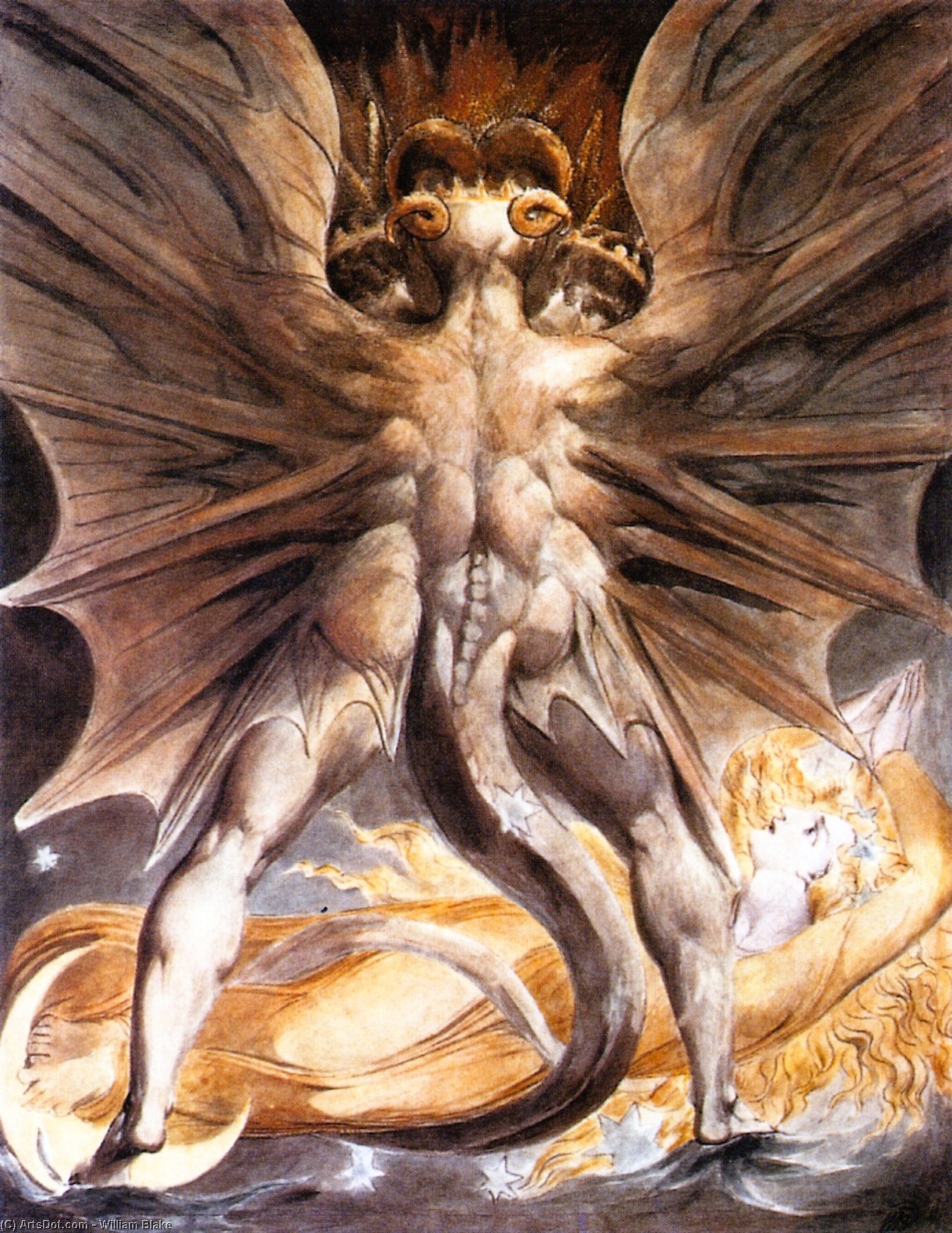 Order Art Reproductions The Great Red Dragon and the Woman Clothed in Sun, 1806 by William Blake (1757-1827, United Kingdom) | ArtsDot.com