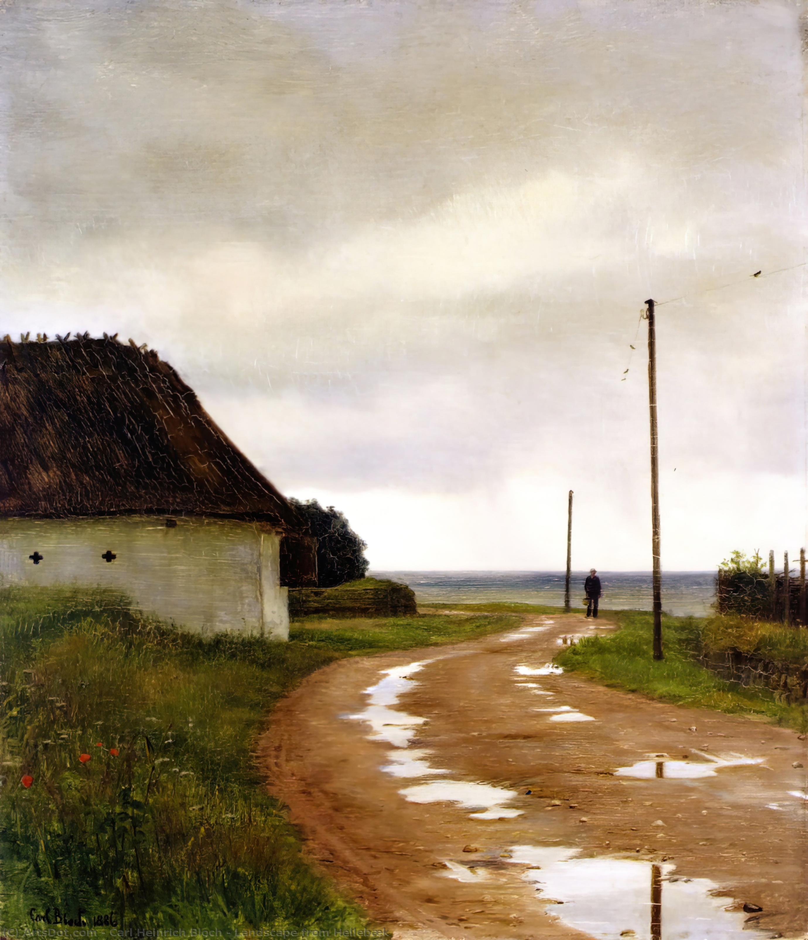順序 手描き油絵 Hellebækからの風景。, 1886 バイ Carl Heinrich Bloch (1834-1890, Denmark) | ArtsDot.com