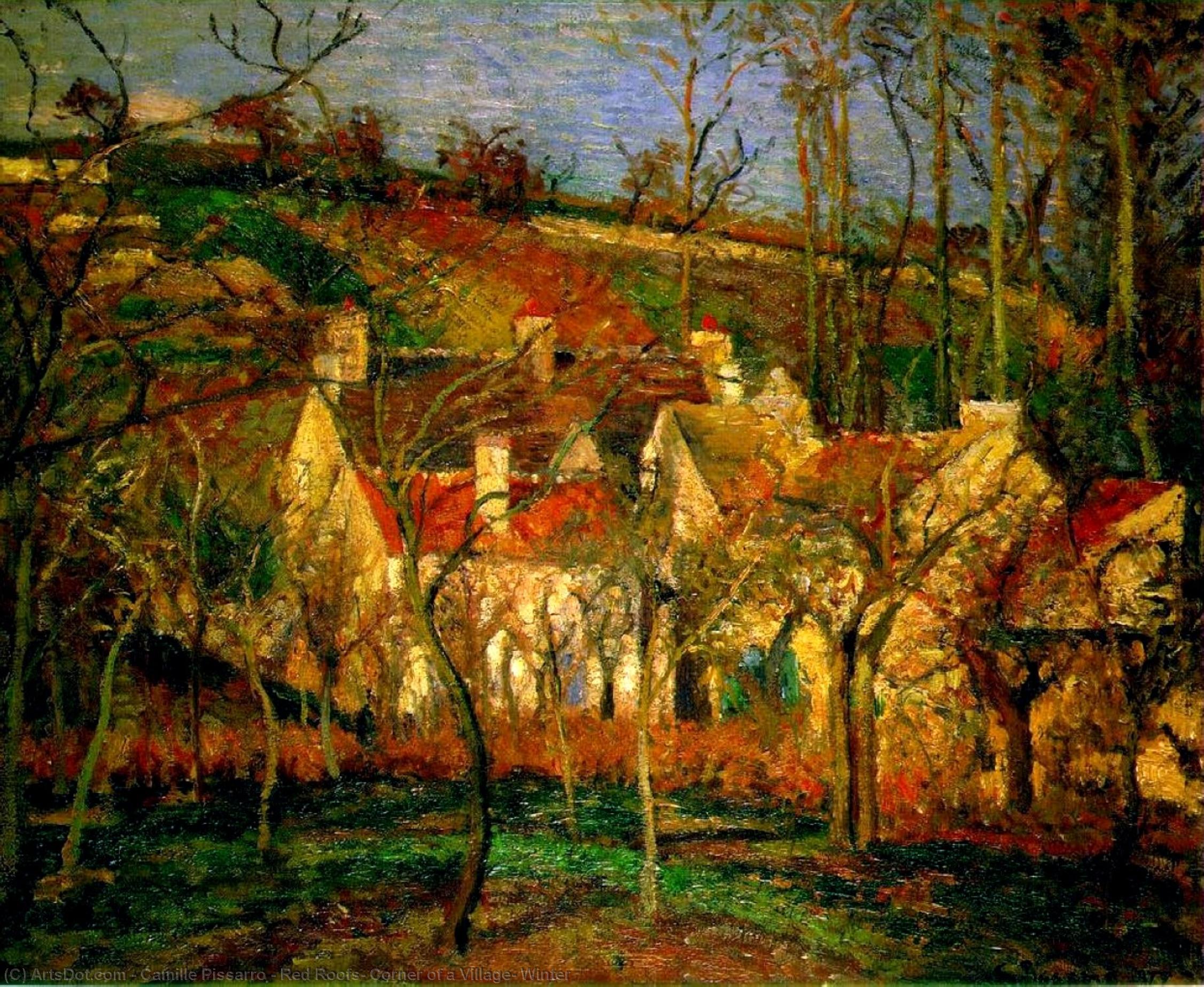 順序 油絵 赤い屋根、村の角、冬, 1877 バイ Camille Pissarro (1830-1903, United States) | ArtsDot.com