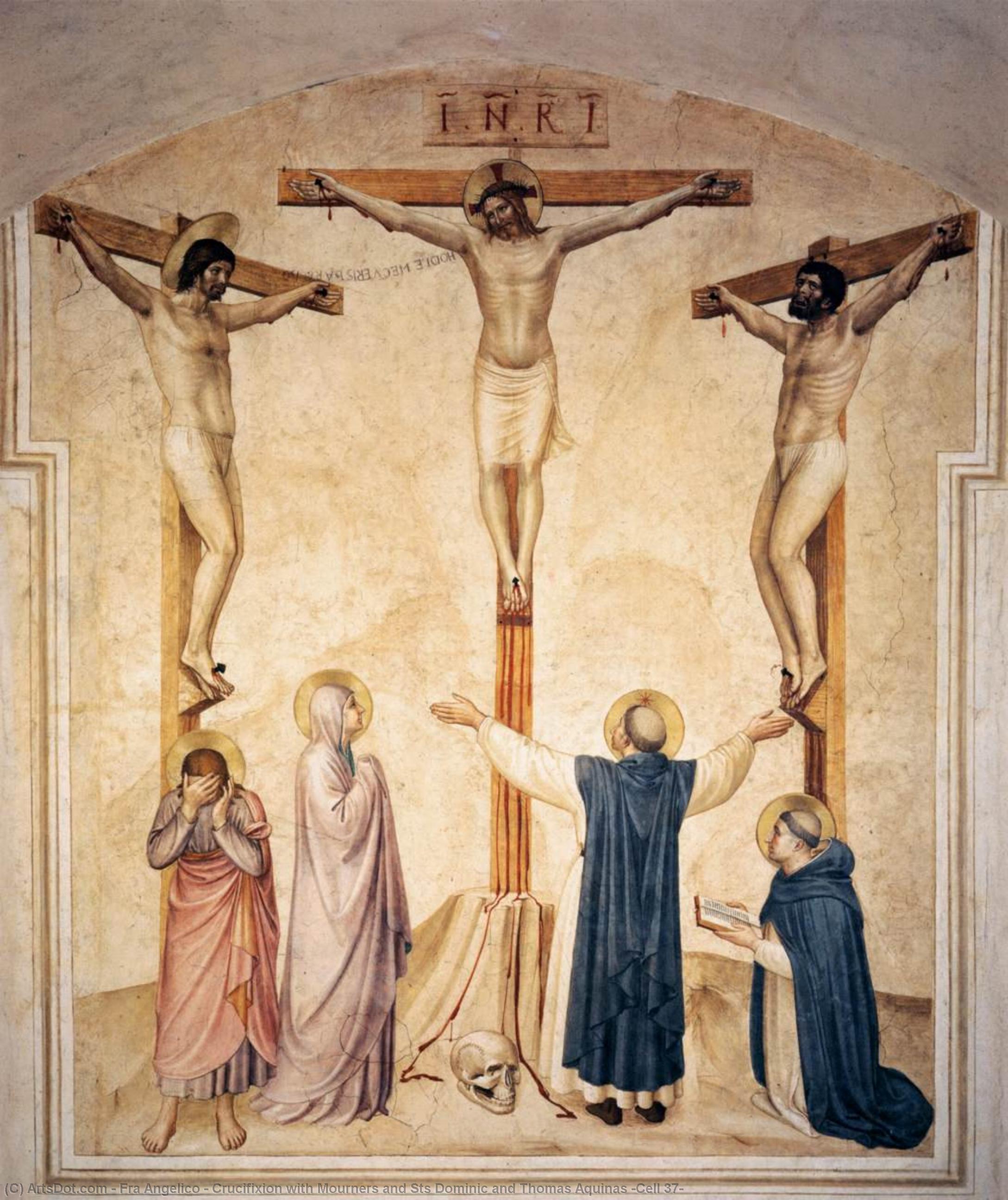 順序 油絵 MournersとSts DominicとThomas AquinasとのCrucifixion (Cell 37), 1441 バイ Fra Angelico (1395-1455, Italy) | ArtsDot.com