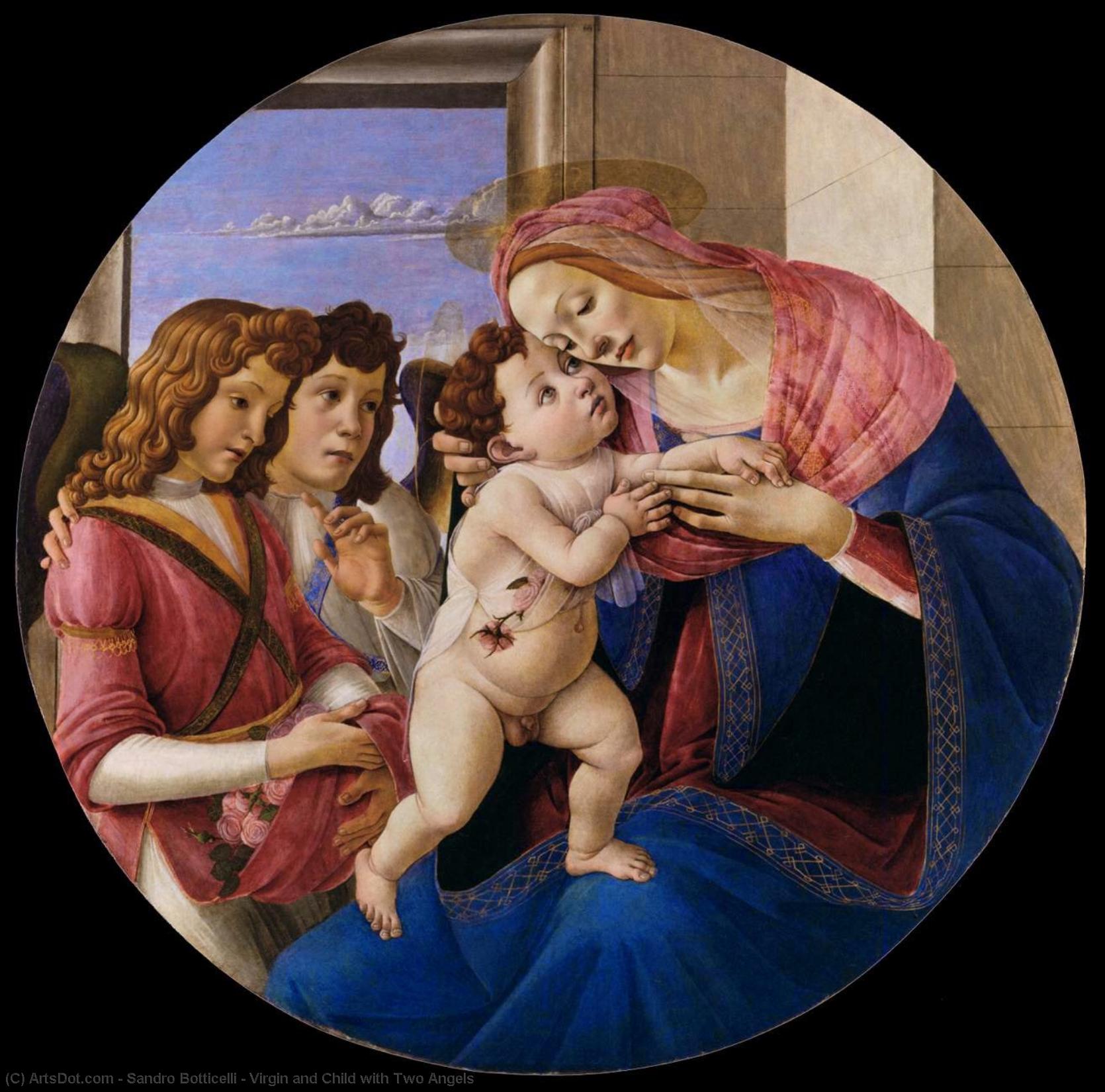 Pedir Reproducciones De Pinturas Virgen e hijo con dos ángeles, 1490 de Sandro Botticelli (1445-1510, Italy) | ArtsDot.com