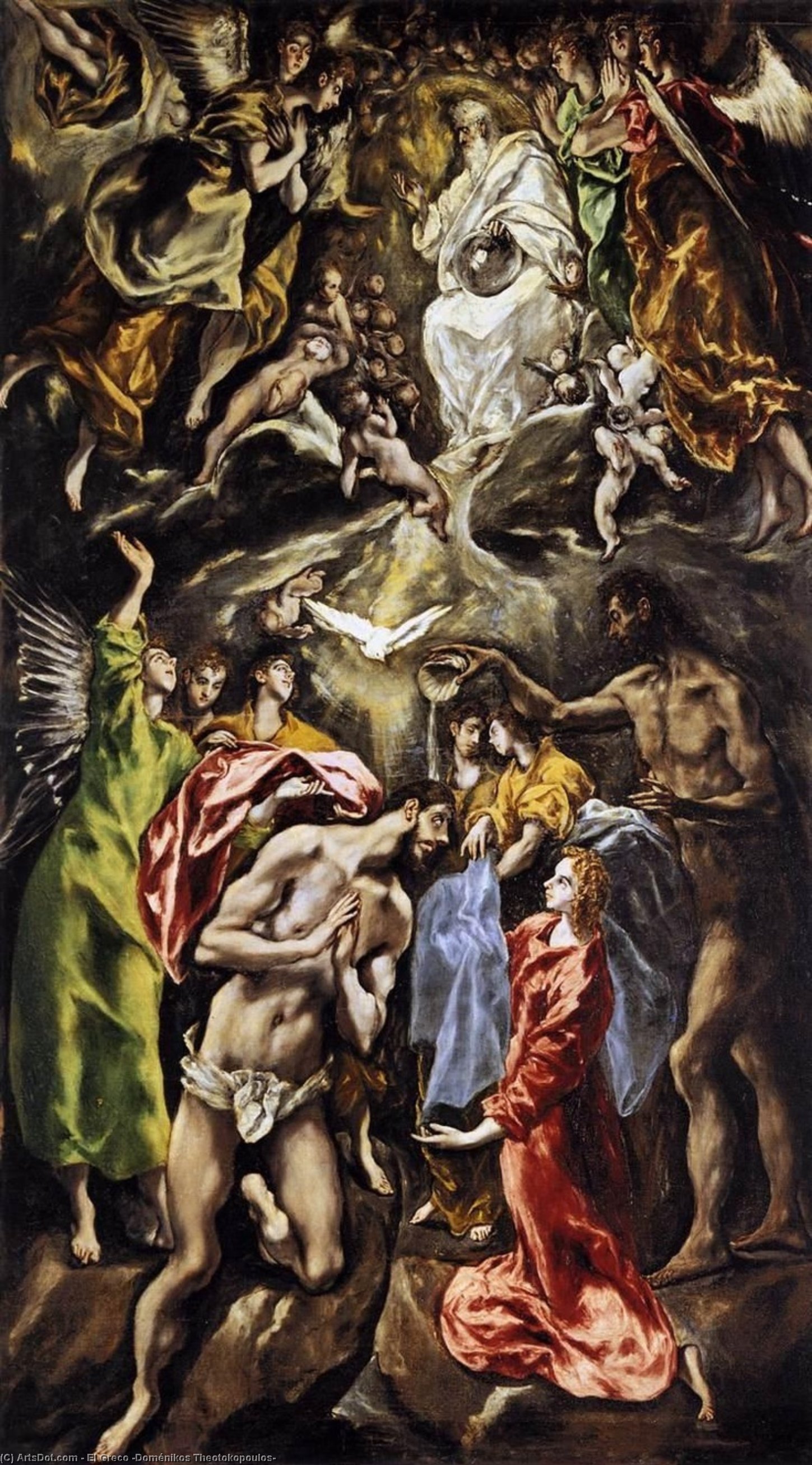 Ordinare Riproduzioni Di Quadri Il Battesimo di Cristo, 1608 di El Greco (Doménikos Theotokopoulos) (1541-1614, Greece) | ArtsDot.com