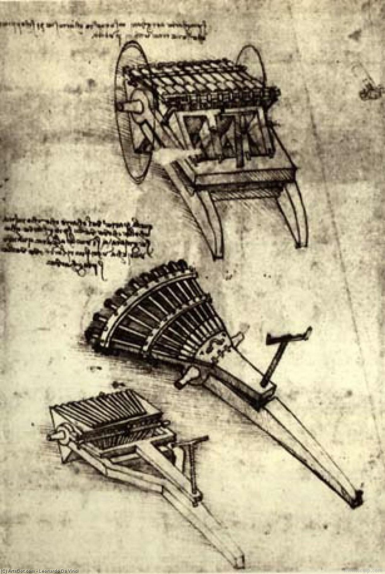 Order Art Reproductions Multi Barrel Gun, 1480 by Leonardo Da Vinci (1452-1519, Italy) | ArtsDot.com