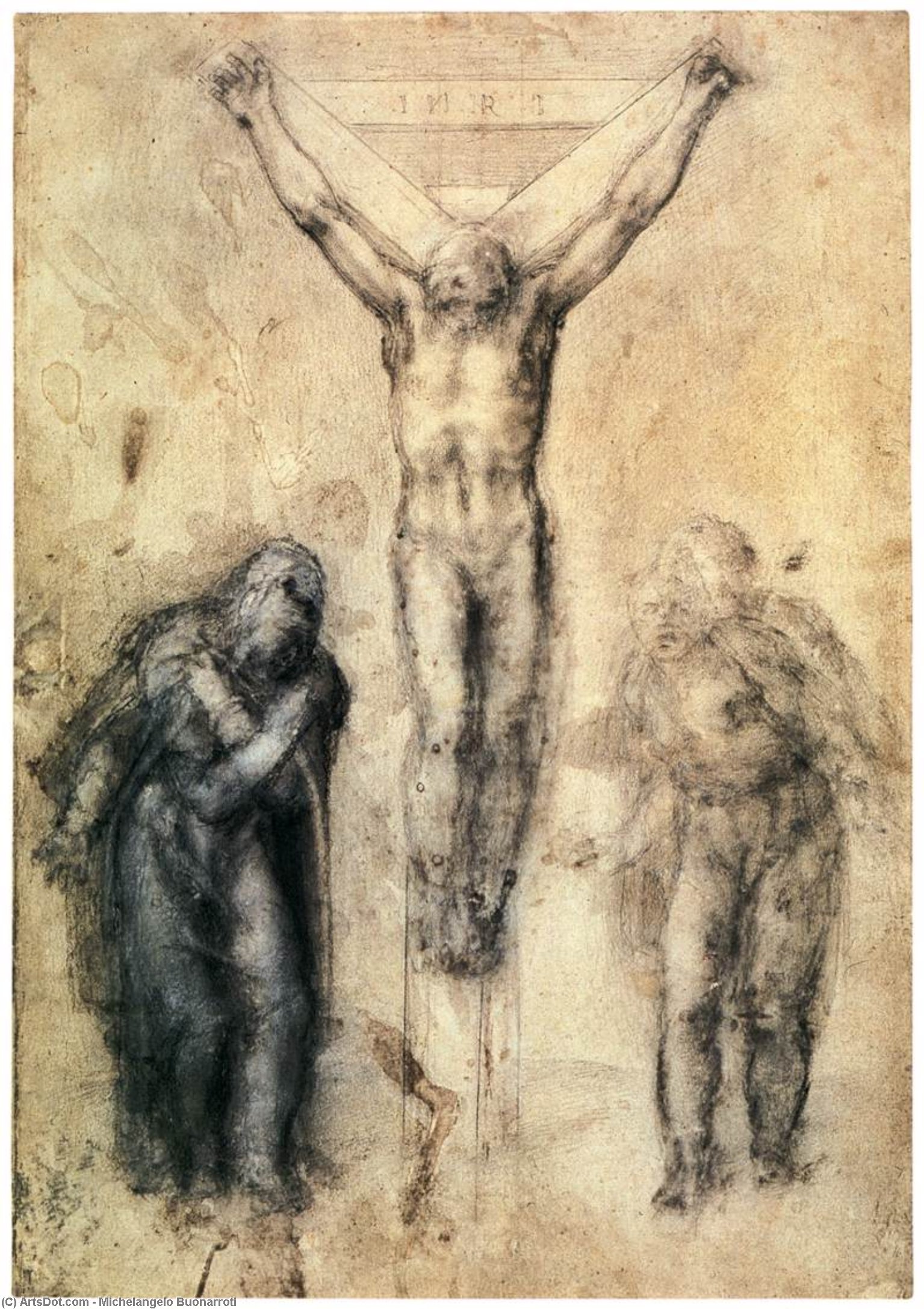Bestellen Kunstreproduktionen Gekreuzigter Christus mit Maria und Johannes, 1550 von Michelangelo Buonarroti (1475-1564, Italy) | ArtsDot.com