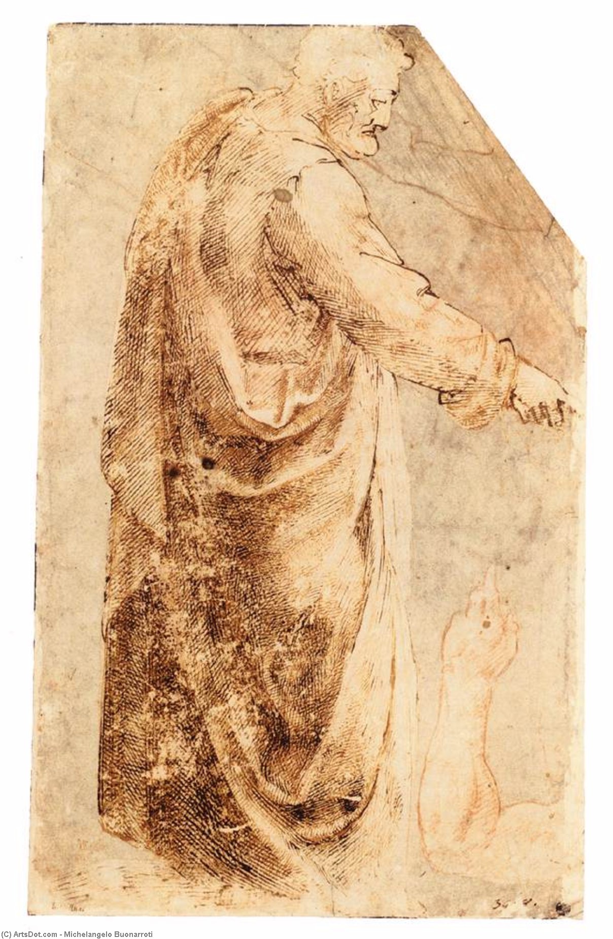 Pedir Reproducciones De Arte Figura masculina después de Masaccio, Estudios de Arm (recto), 1492 de Michelangelo Buonarroti (1475-1564, Italy) | ArtsDot.com