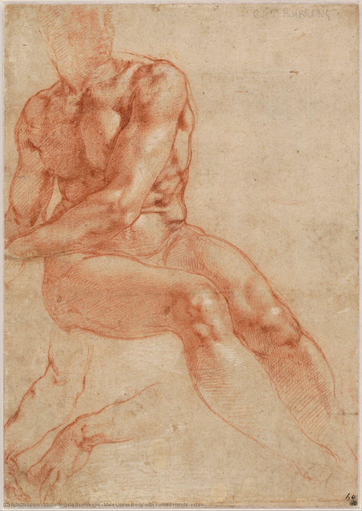 Buy Museum Art Reproductions Male Upper Body with Folded Hands (verso), 1511 by Michelangelo Buonarroti (1475-1564, Italy) | ArtsDot.com