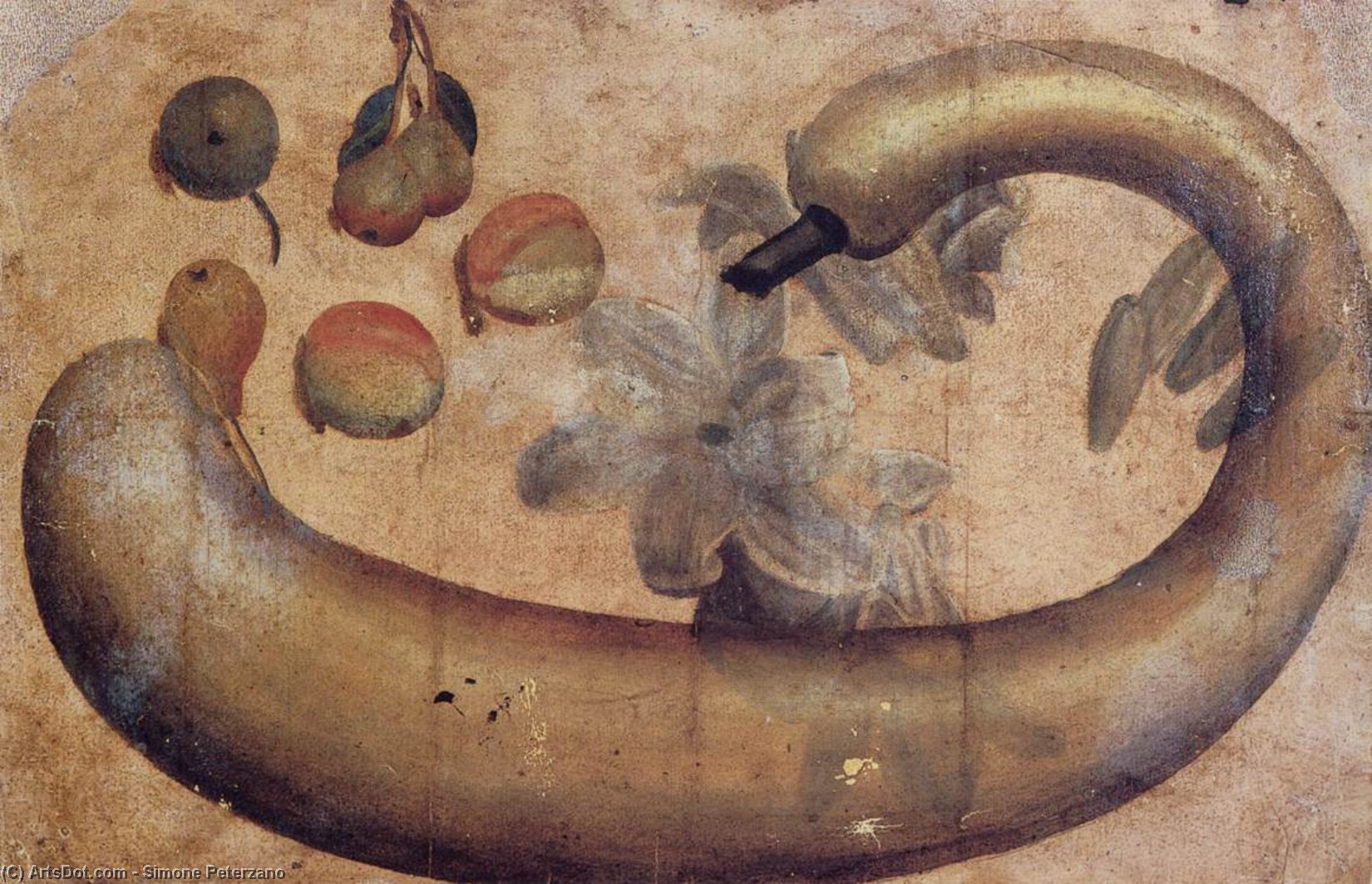 Ordinare Riproduzioni Di Belle Arti Natura morta di squash, gigli, pesche e pere di Simone Peterzano (1540-1596, Italy) | ArtsDot.com
