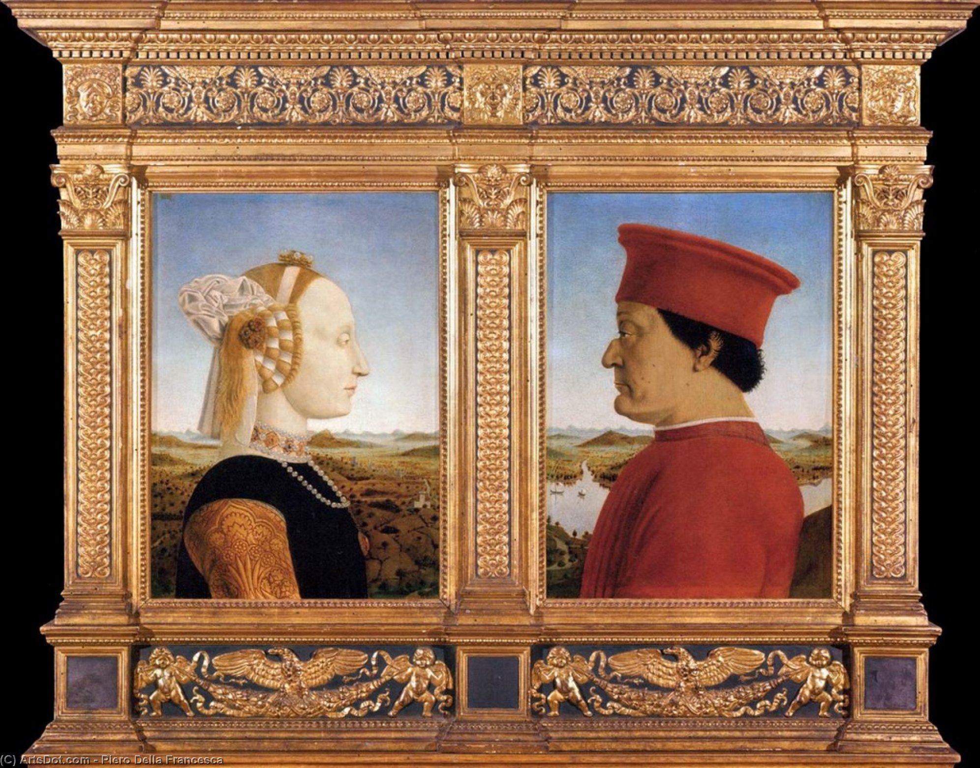 Order Art Reproductions Portraits of Federico da Montefeltro and His Wife Battista Sforza, 1465 by Piero Della Francesca (1415-1492, Italy) | ArtsDot.com