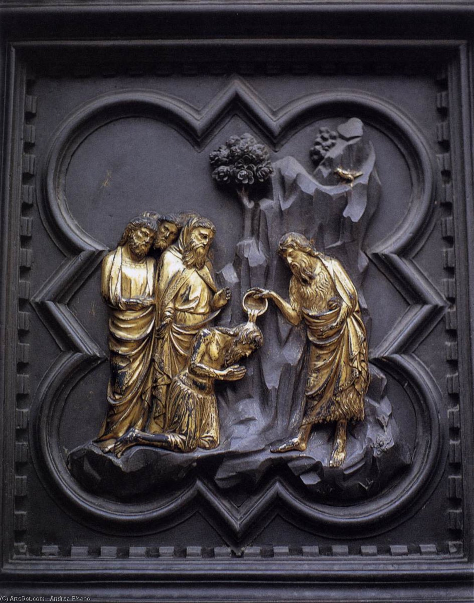 順序 絵画のコピー マルチトゥドのバプテスマ(南ドアのパネル), 1330 バイ Andrea Pisano (1290-1348, Italy) | ArtsDot.com