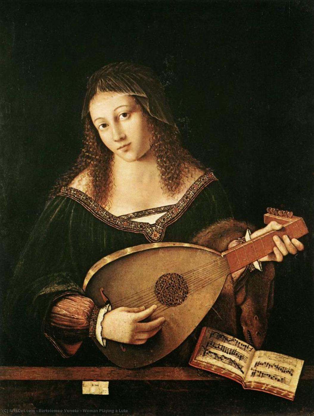 顺序 油畫 妇女玩 。, 1520 通过 Bartolomeo Veneto (1502-1555) | ArtsDot.com