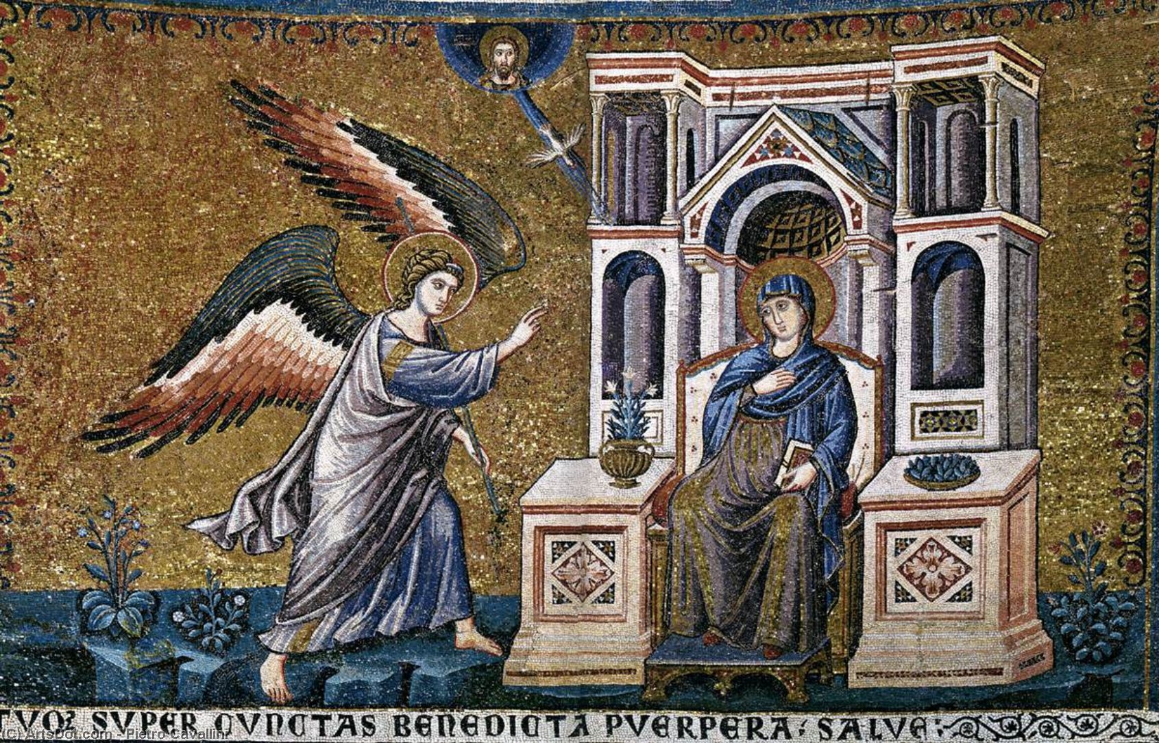 Buy Museum Art Reproductions Apse: 2. Annunciation, 1296 by Pietro Cavallini (1240-1330, Italy) | ArtsDot.com