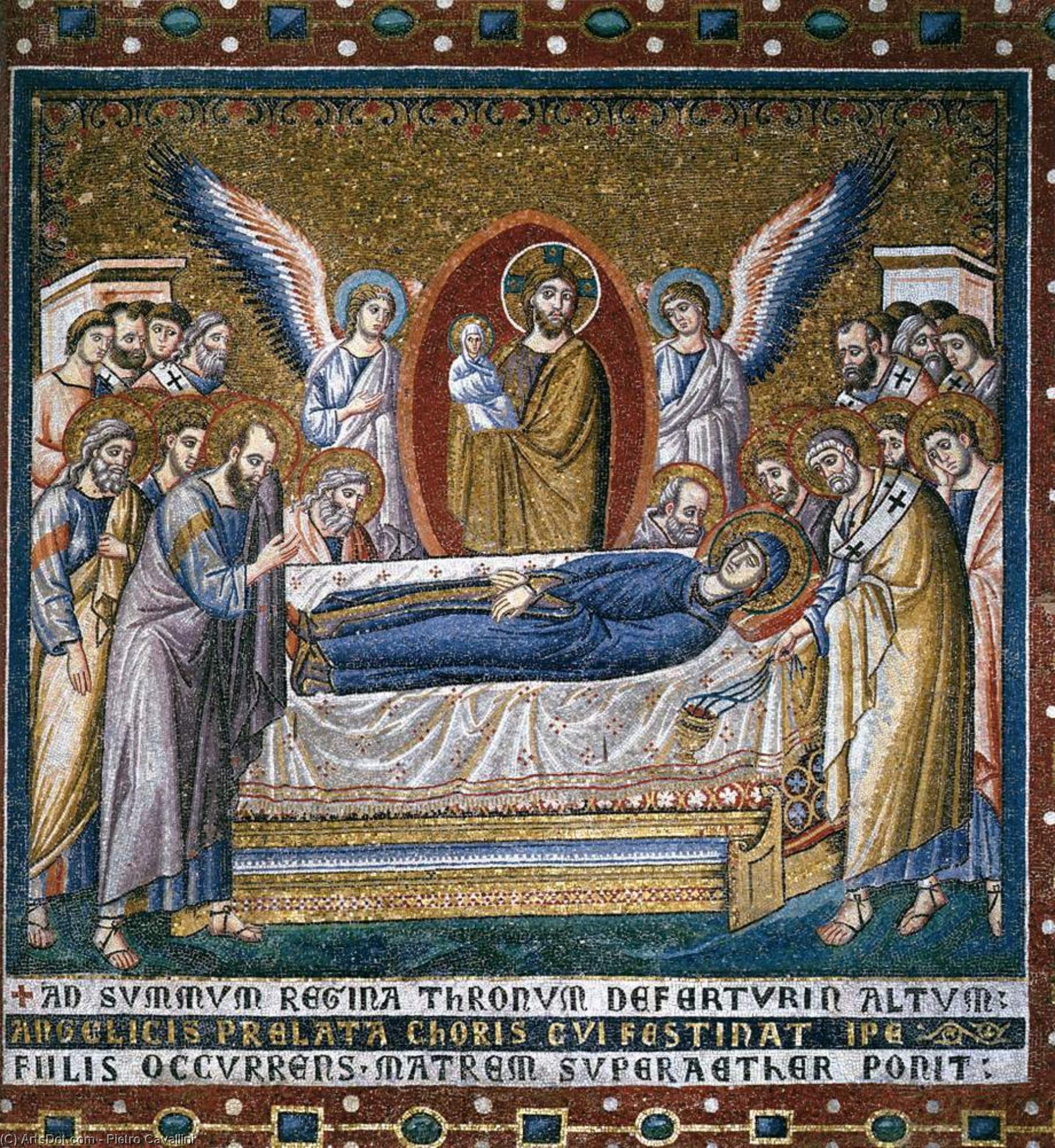 Order Paintings Reproductions Apsidal arch: 6. Dormition of the Virgin, 1296 by Pietro Cavallini (1240-1330, Italy) | ArtsDot.com