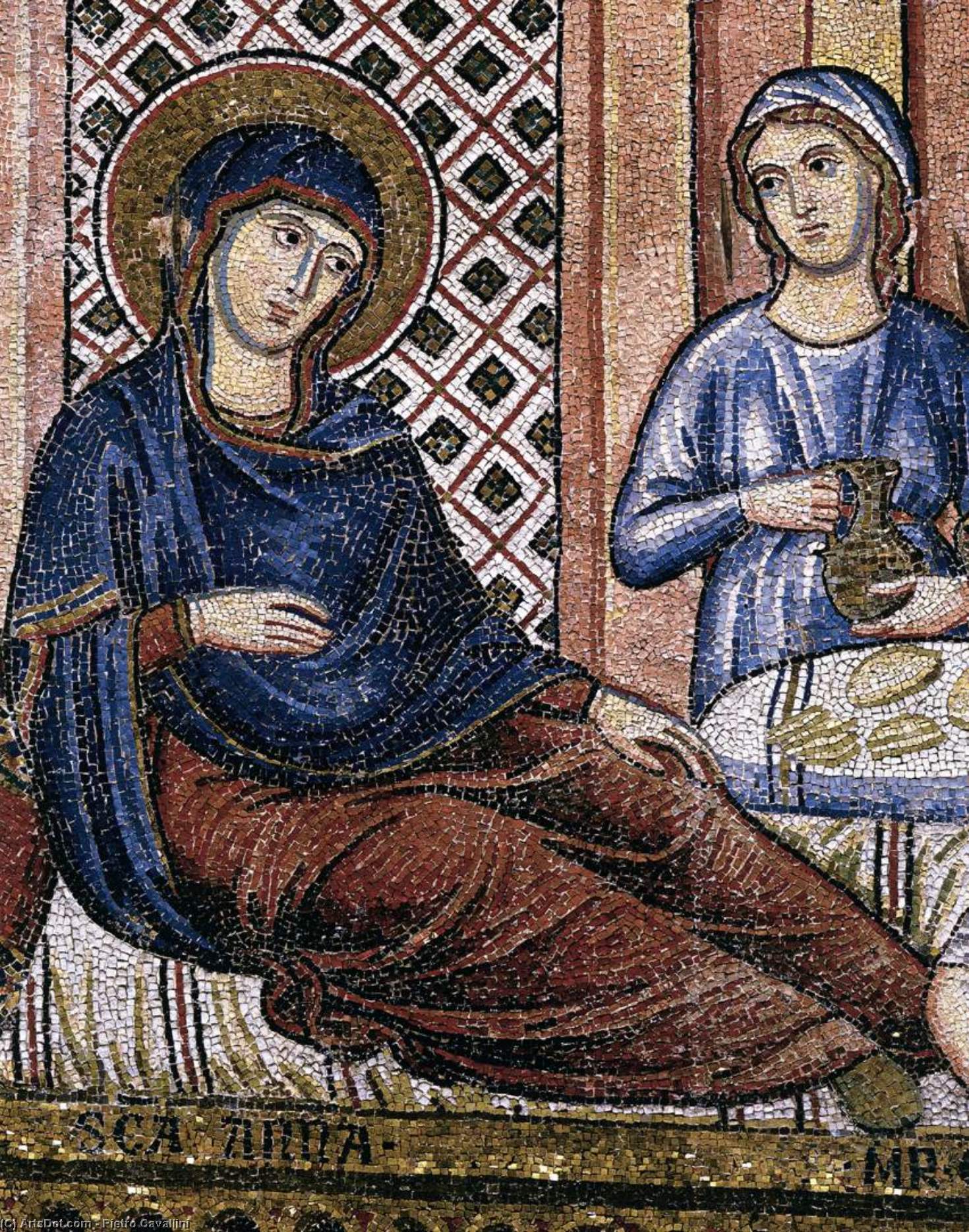 Order Oil Painting Replica Nativity of the Virgin (detail), 1296 by Pietro Cavallini (1240-1330, Italy) | ArtsDot.com