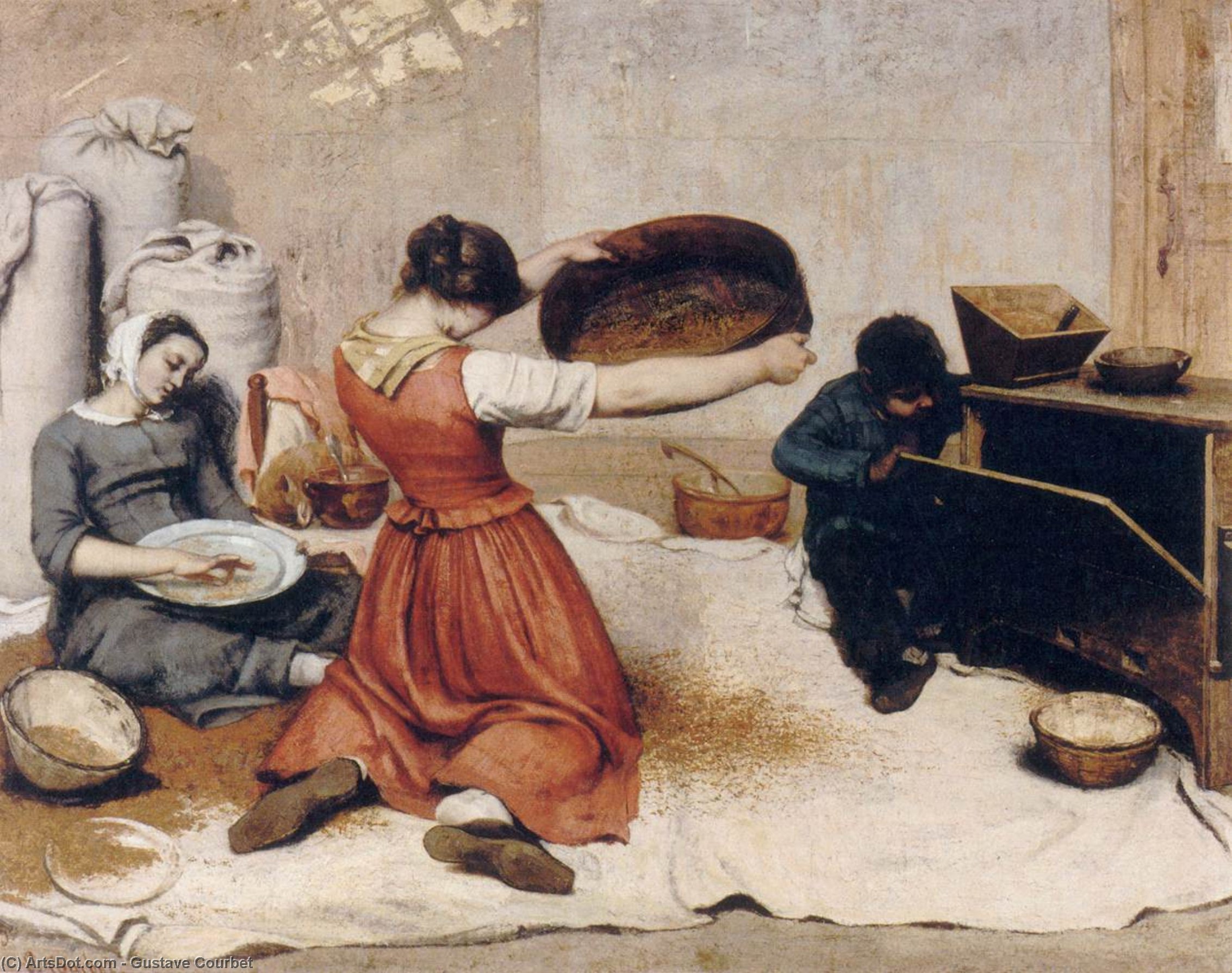Ordinare Riproduzioni Di Quadri I Grain Sifters, 1854 di Gustave Courbet (1819-1877, France) | ArtsDot.com