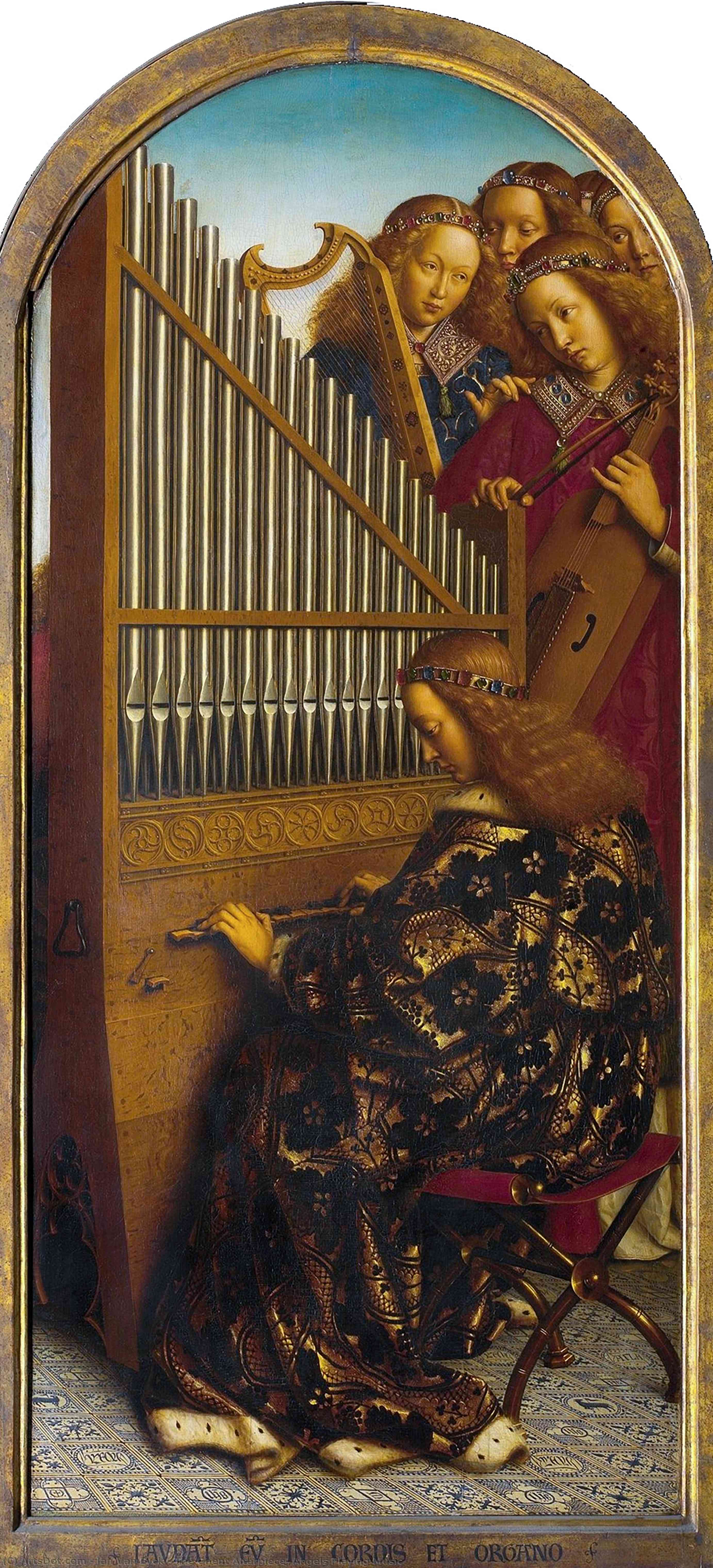 Ordinare Stampe Di Qualità Del Museo Il palato del ghetto: angeli che suonano musica, 1426 di Jan Van Eyck (1390-1441, Netherlands) | ArtsDot.com