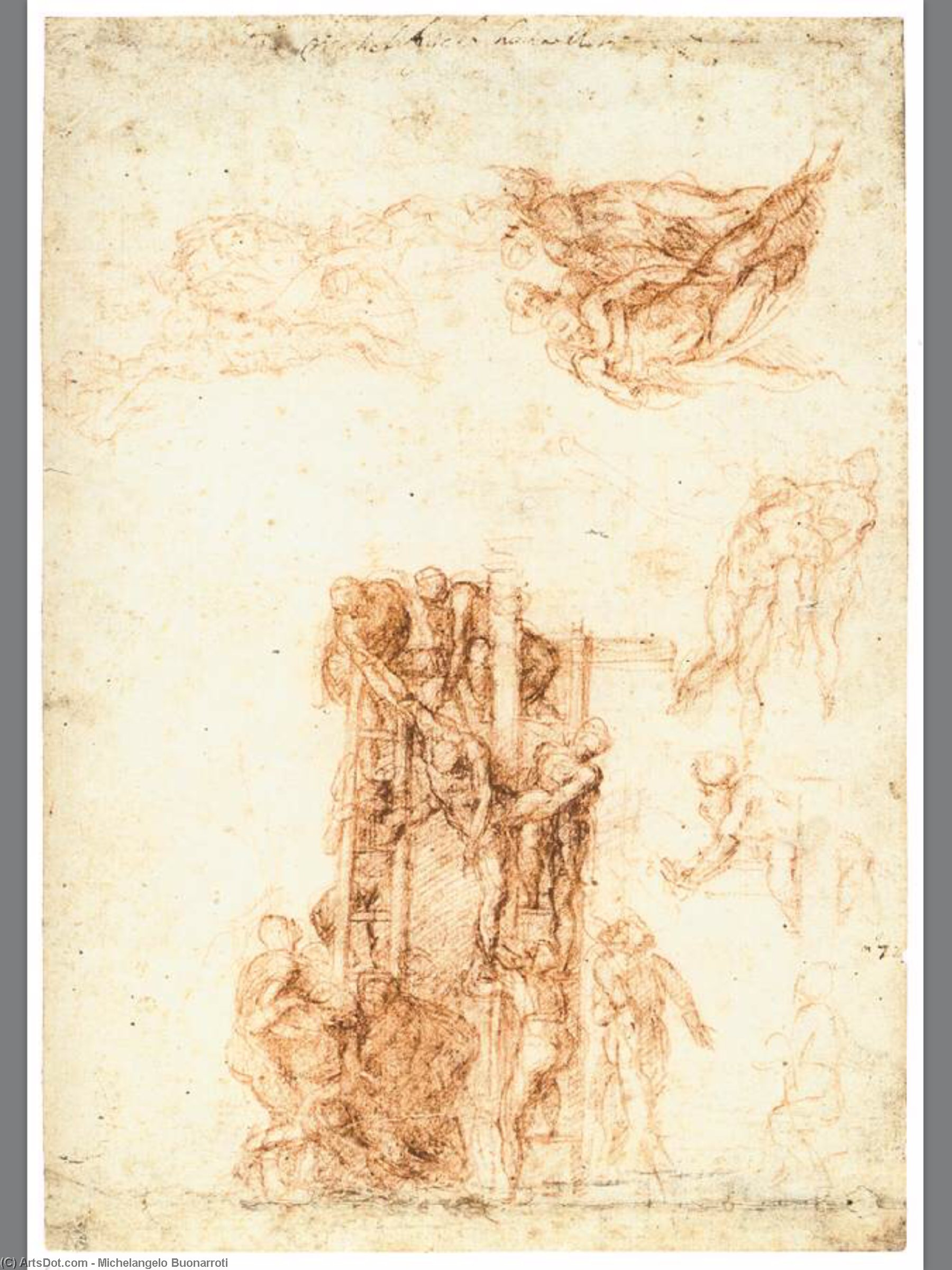順序 「アート再現 十字架(recto)からDescentのための研究, 1522 バイ Michelangelo Buonarroti (1475-1564, Italy) | ArtsDot.com