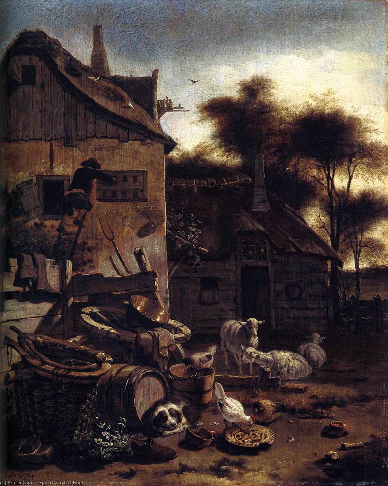 Order Oil Painting Replica Barnyard Scene, 1658 by Egbert Van Der Poel (1621-1664, Netherlands) | ArtsDot.com