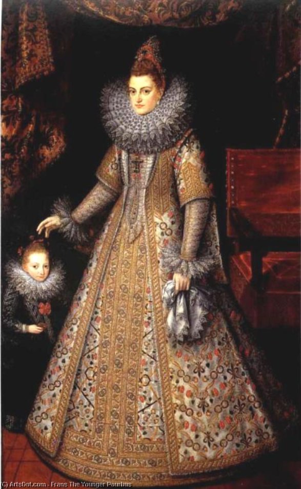 順序 油絵 イザベラの肖像 Clara Eugenia の オーストリア と 彼女の Dwarf, 1599 バイ Frans The Younger Pourbus (1569-1622, Belgium) | ArtsDot.com