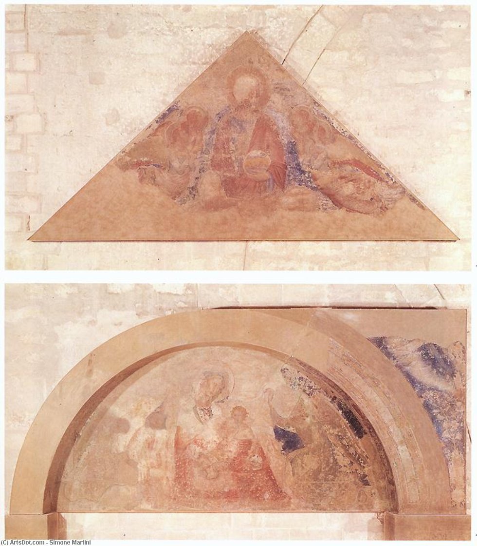 Order Paintings Reproductions Saviour Blessing (tympanum) and Madonna of Humility (lunette), 1341 by Simone Martini (1284-1344, Italy) | ArtsDot.com