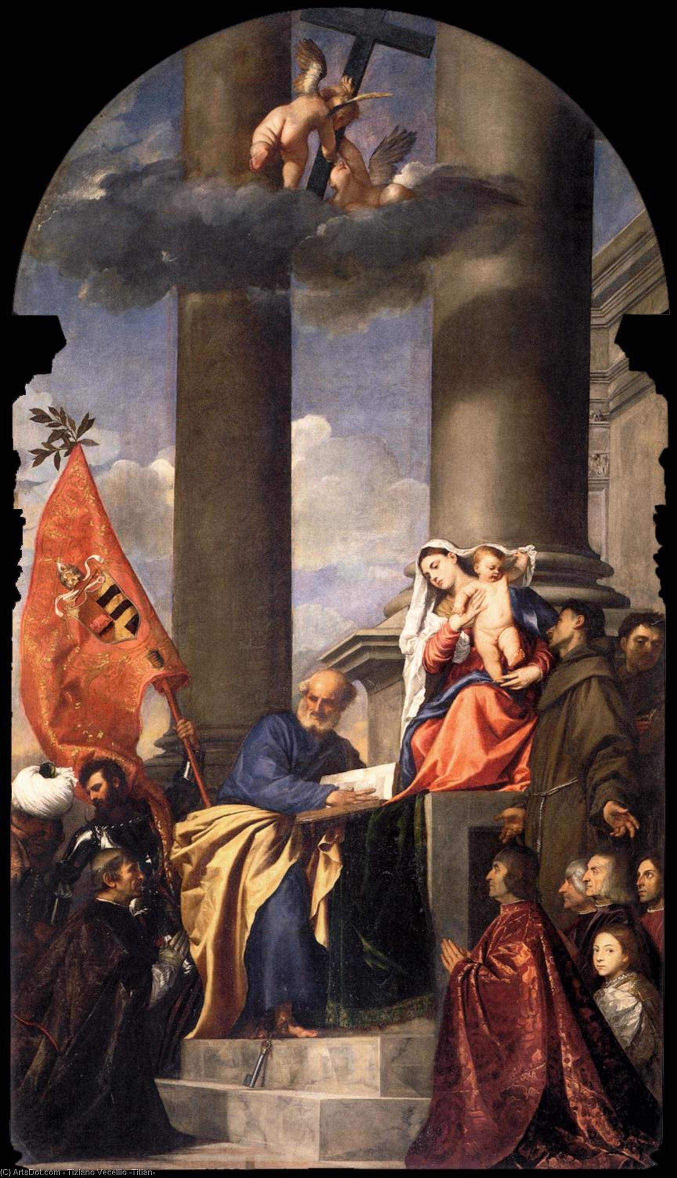 Achat Réplique De Peinture Vierge avec Saints et membres de la famille Pesaro, 1519 de Tiziano Vecellio (Titian) (1490-1576, Italy) | ArtsDot.com