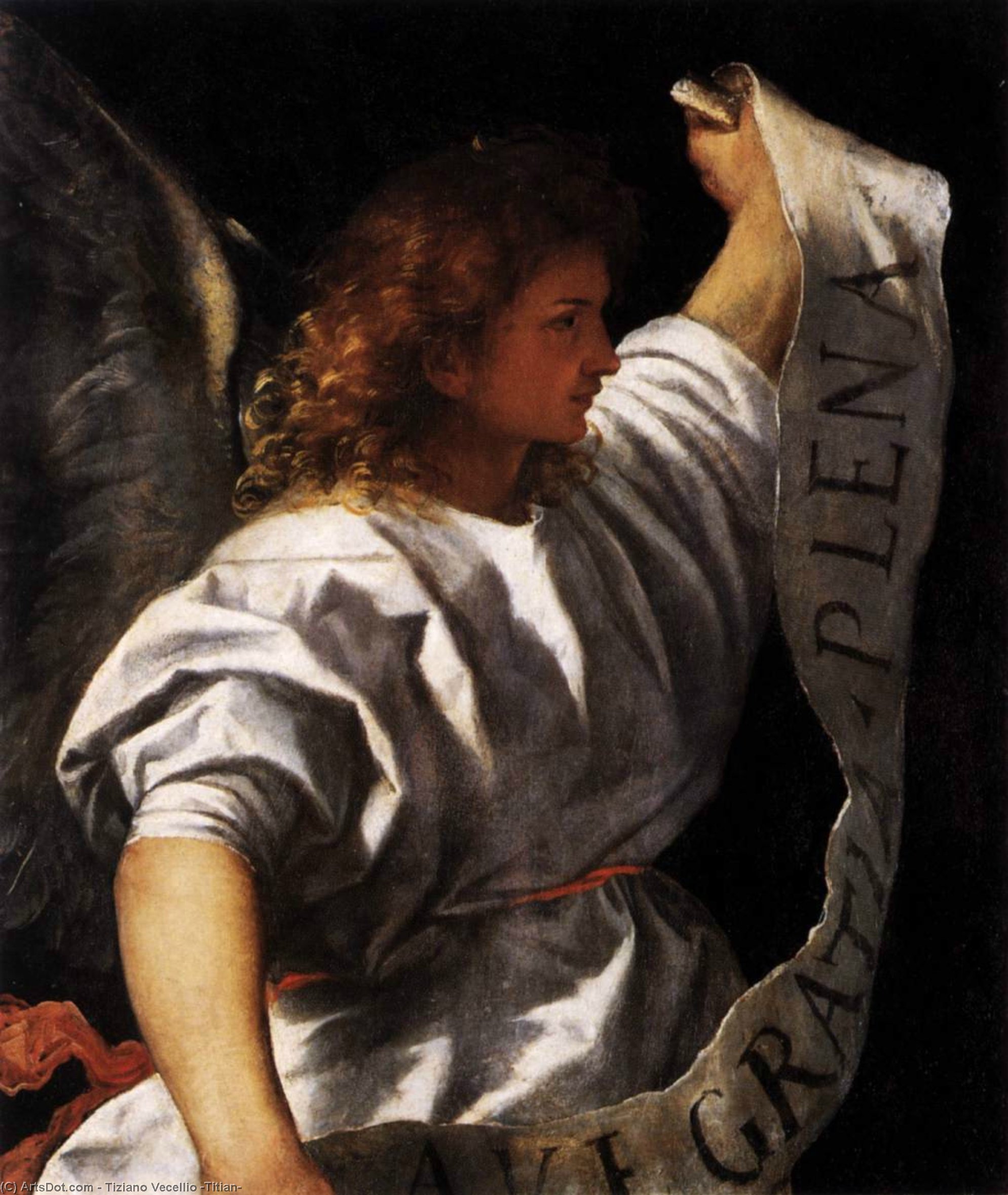 顺序 藝術再現 4. 叛乱的聚合物: Archangel Gabriel, 1522 通过 Tiziano Vecellio (Titian) (1490-1576, Italy) | ArtsDot.com