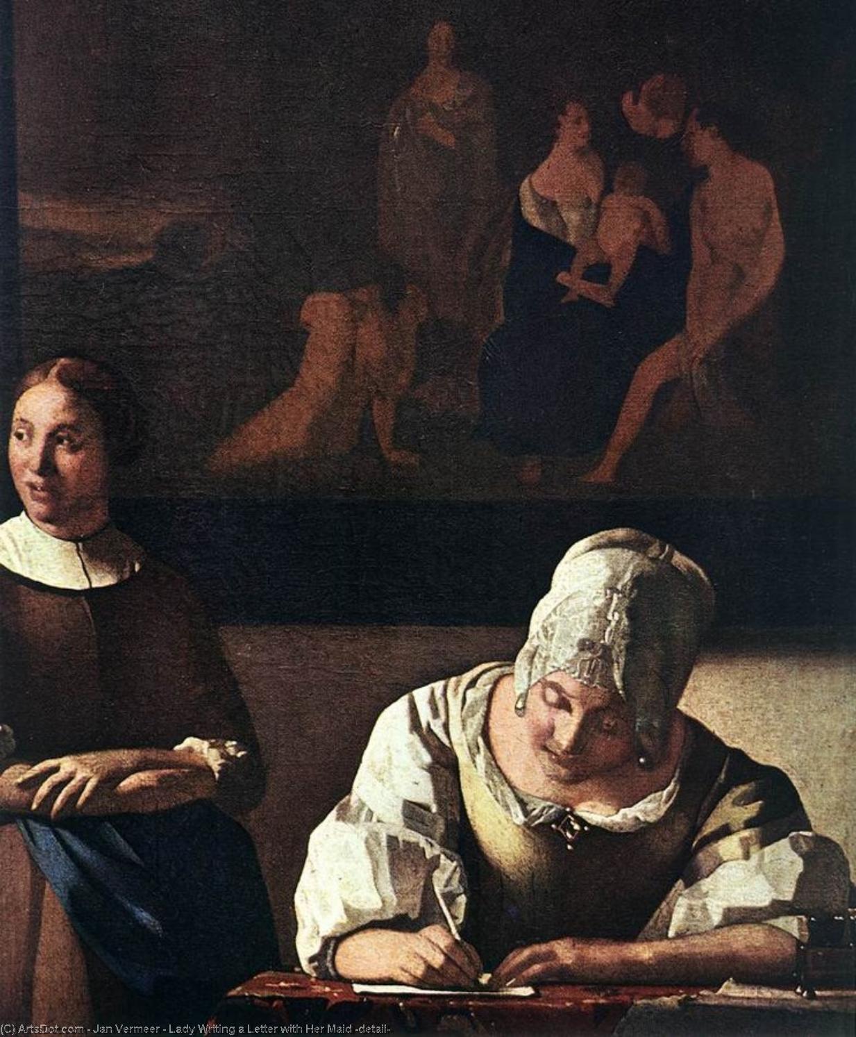 顺序 藝術再現 夫人与Her Maid(详细)写了一封信, 1670 通过 Johannes Vermeer (1632-1675, Netherlands) | ArtsDot.com