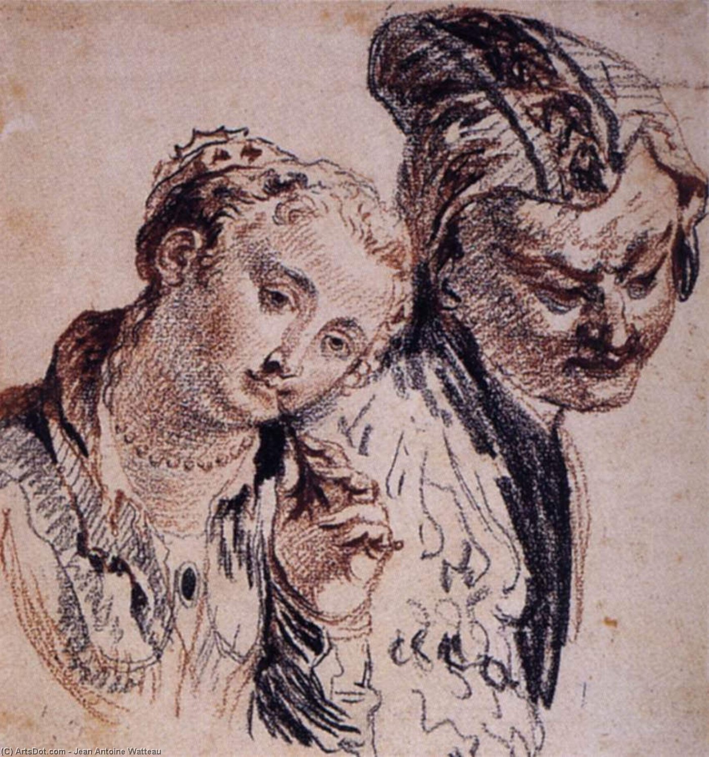 Order Oil Painting Replica Sketch with Two Figures, 1710 by Jean Antoine Watteau (1684-1721, France) | ArtsDot.com