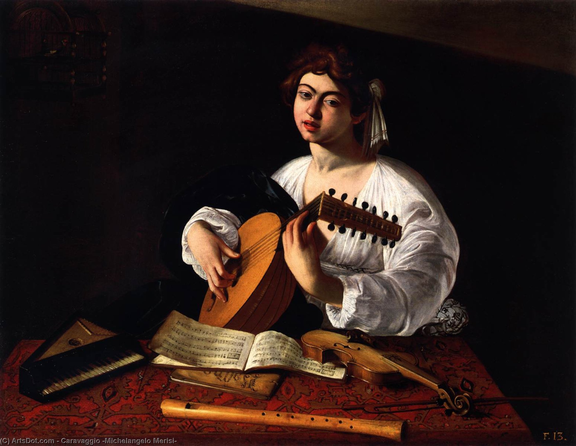 Erwerben Gemälde Reproduktionen Der Lute Player, 1600 von Caravaggio (Michelangelo Merisi) (1571-1610, Spain) | ArtsDot.com