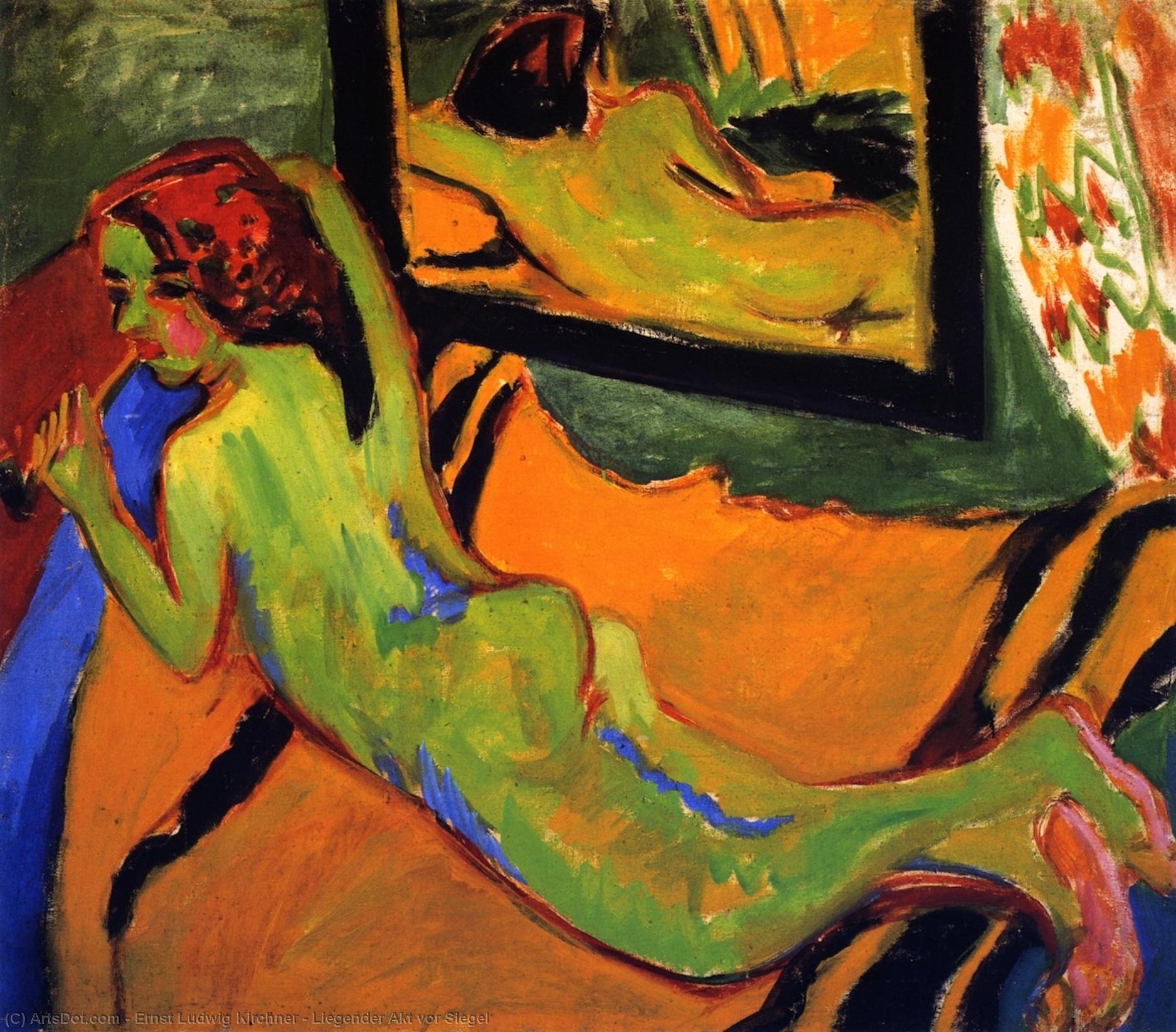 Buy Museum Art Reproductions Liegender Akt vor Siegel, 1909 by Ernst Ludwig Kirchner (1880-1938, Germany) | ArtsDot.com