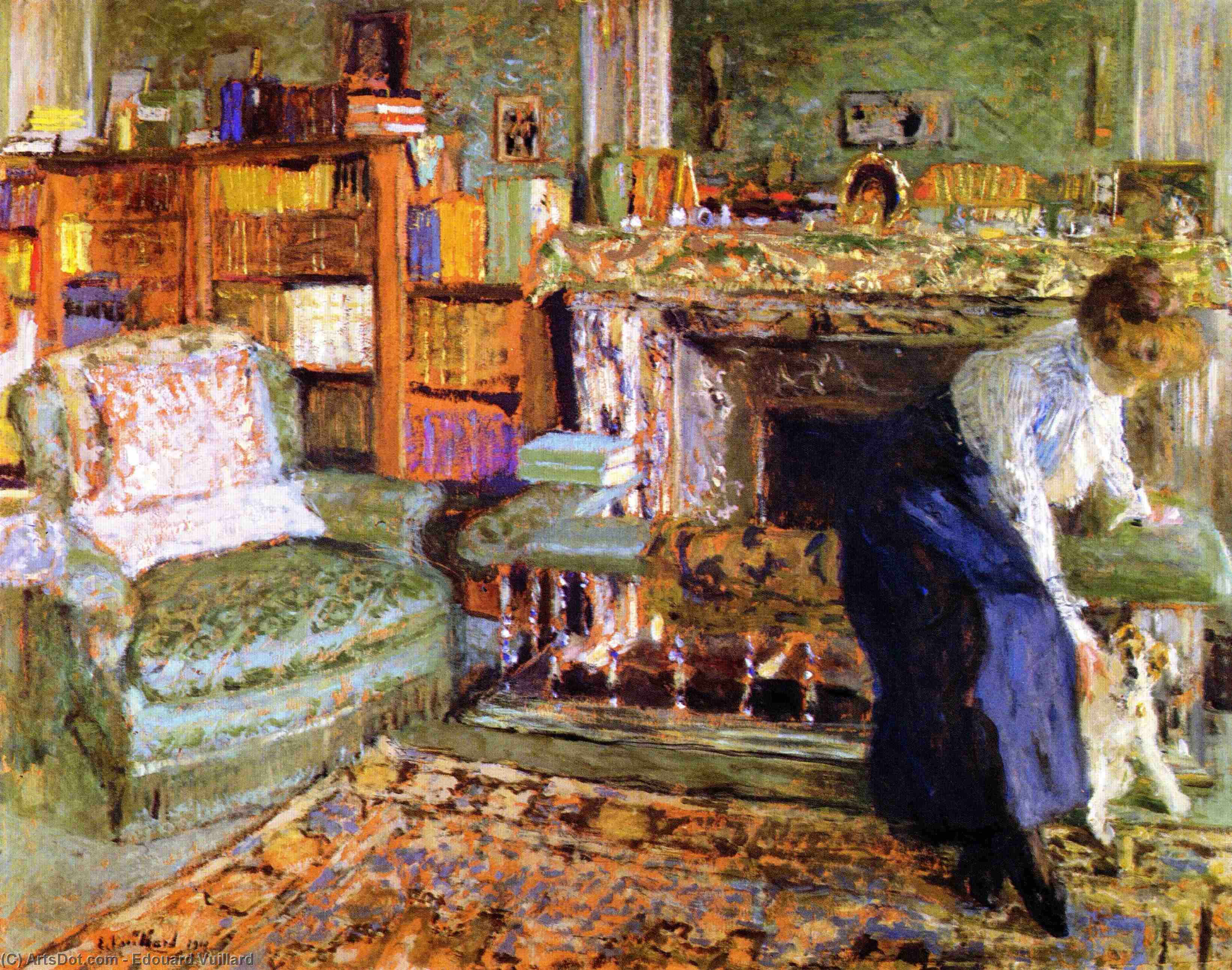 Order Paintings Reproductions Miss Marguerite Chapin with Her Fox-Terrier, 1910 by Jean Edouard Vuillard (1868-1940, France) | ArtsDot.com