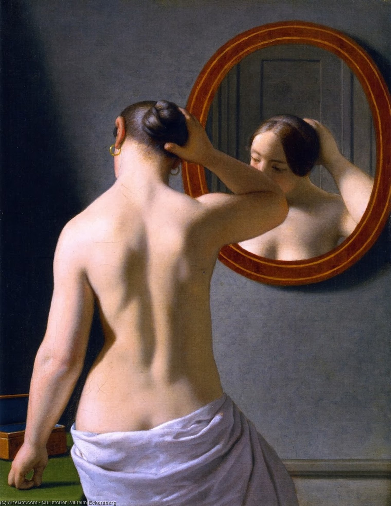 Buy Museum Art Reproductions A Nude Woman doing her Hair before a Mirror, 1841 by Christoffer Wilhelm Eckersberg (1783-1853, Denmark) | ArtsDot.com