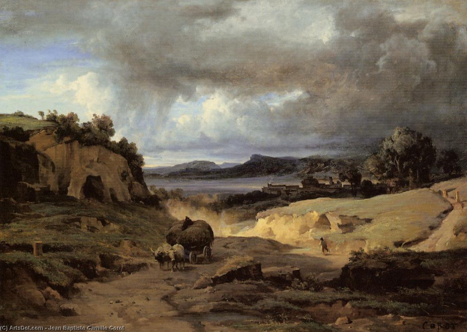 Buy Museum Art Reproductions `The Roman Campagna (also known as La Cervara)`, 1826 by Jean Baptiste Camille Corot (1796-1875, France) | ArtsDot.com