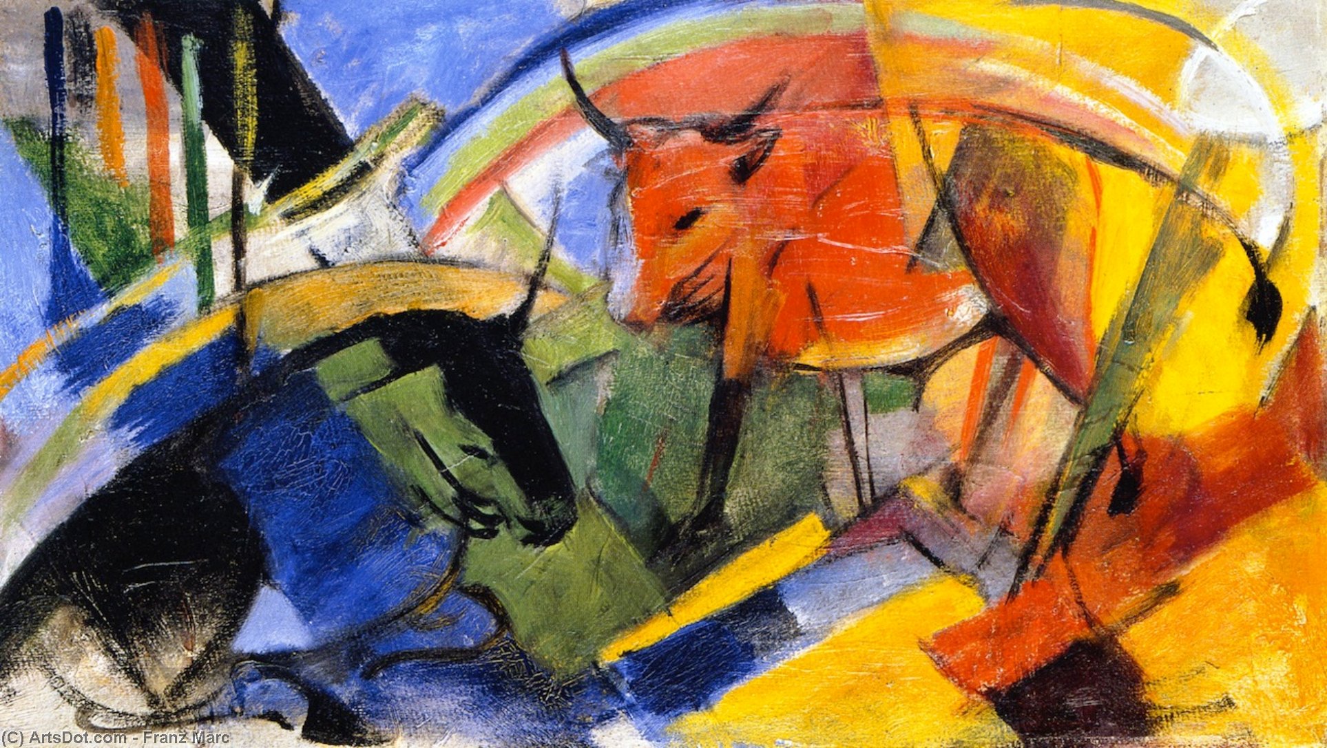 Order Artwork Replica Small Picture with Cattle, 1913 by Franz Marc (1880-1916, Germany) | ArtsDot.com
