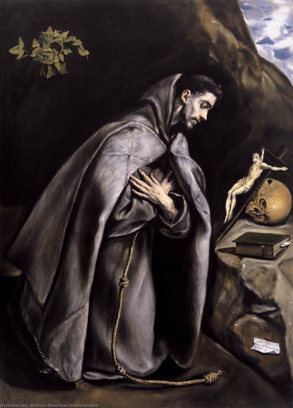 Order Paintings Reproductions St Francis Meditating, 1595 by El Greco (Doménikos Theotokopoulos) (1541-1614, Greece) | ArtsDot.com
