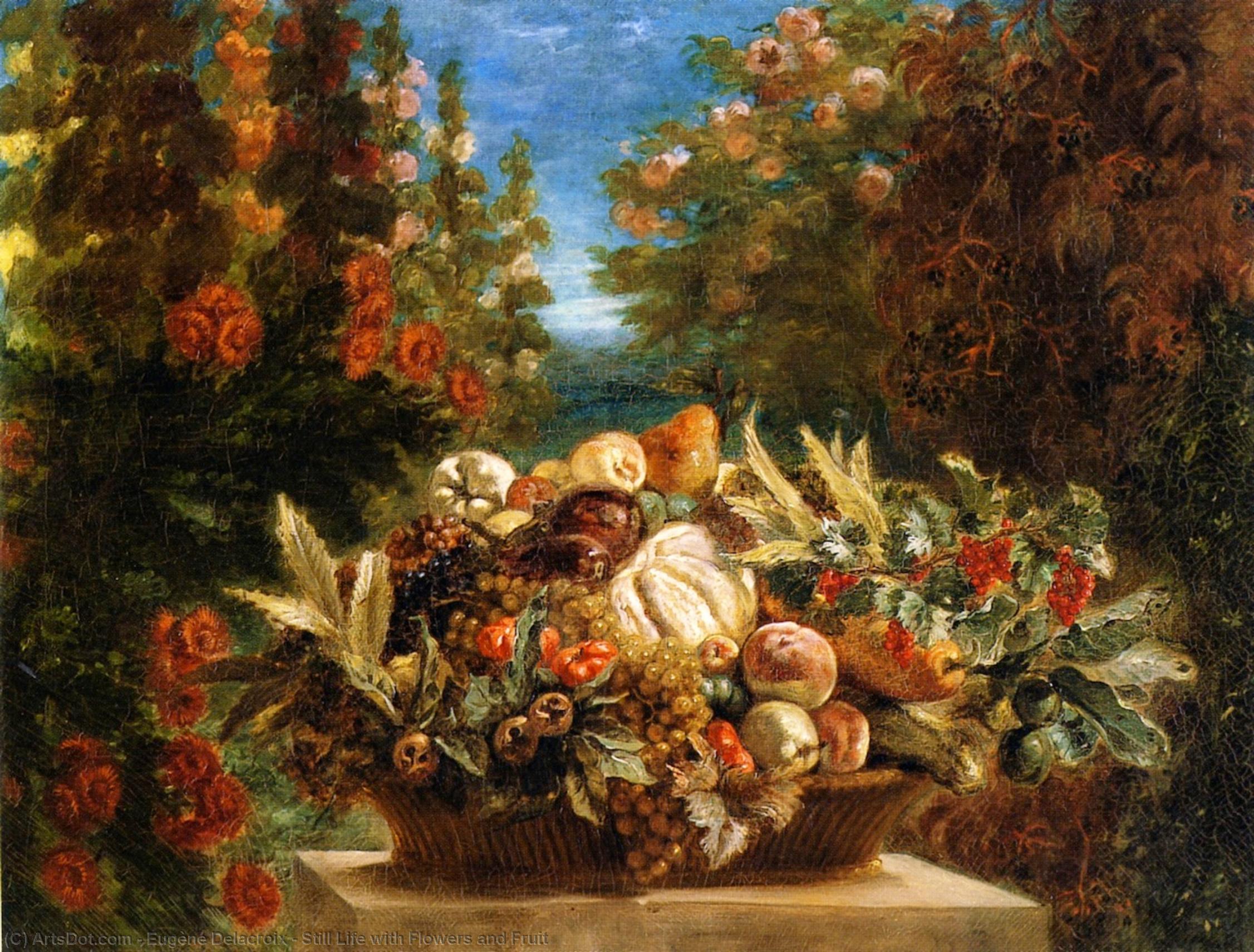 Ordinare Riproduzioni D'arte Natura morta con fiori e frutta, 1848 di Eugène Delacroix (1798-1863, France) | ArtsDot.com