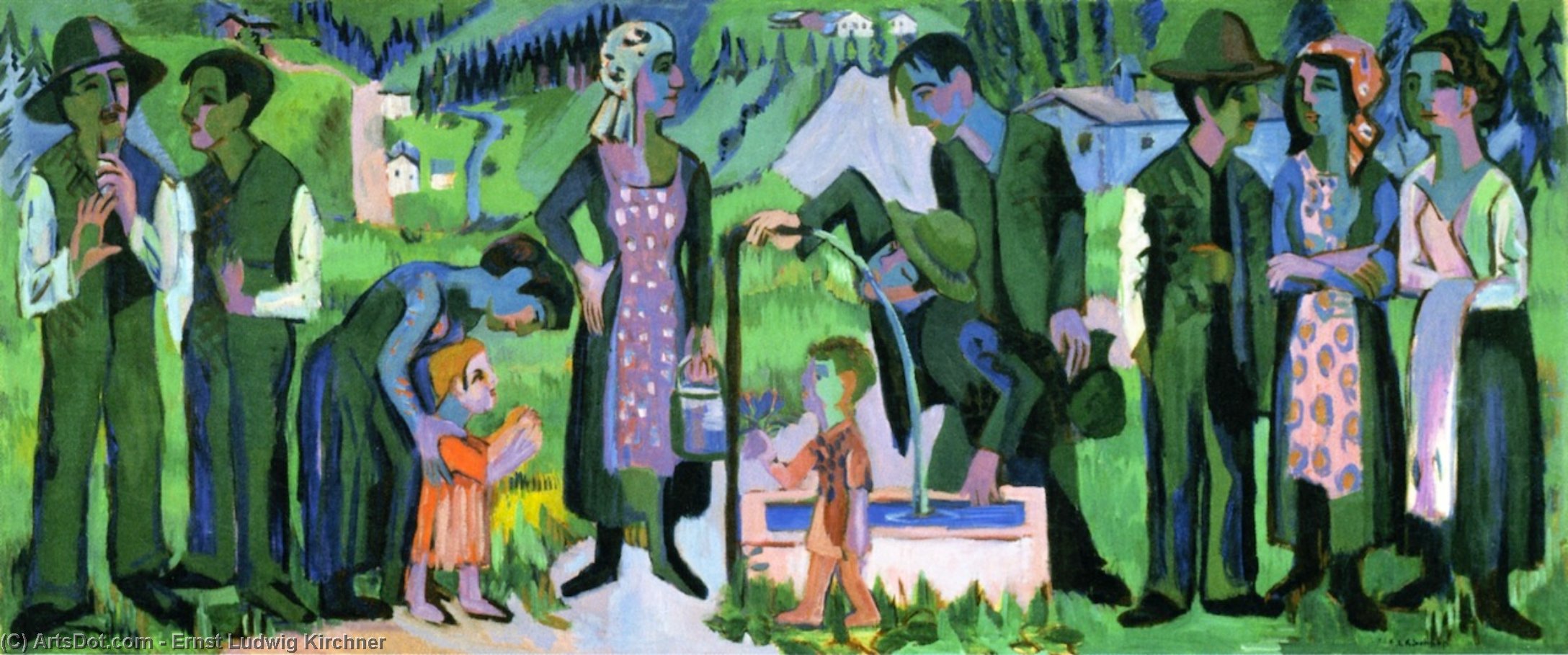 Order Paintings Reproductions Sunday in the Alps: Scene at the Well, 1923 by Ernst Ludwig Kirchner (1880-1938, Germany) | ArtsDot.com