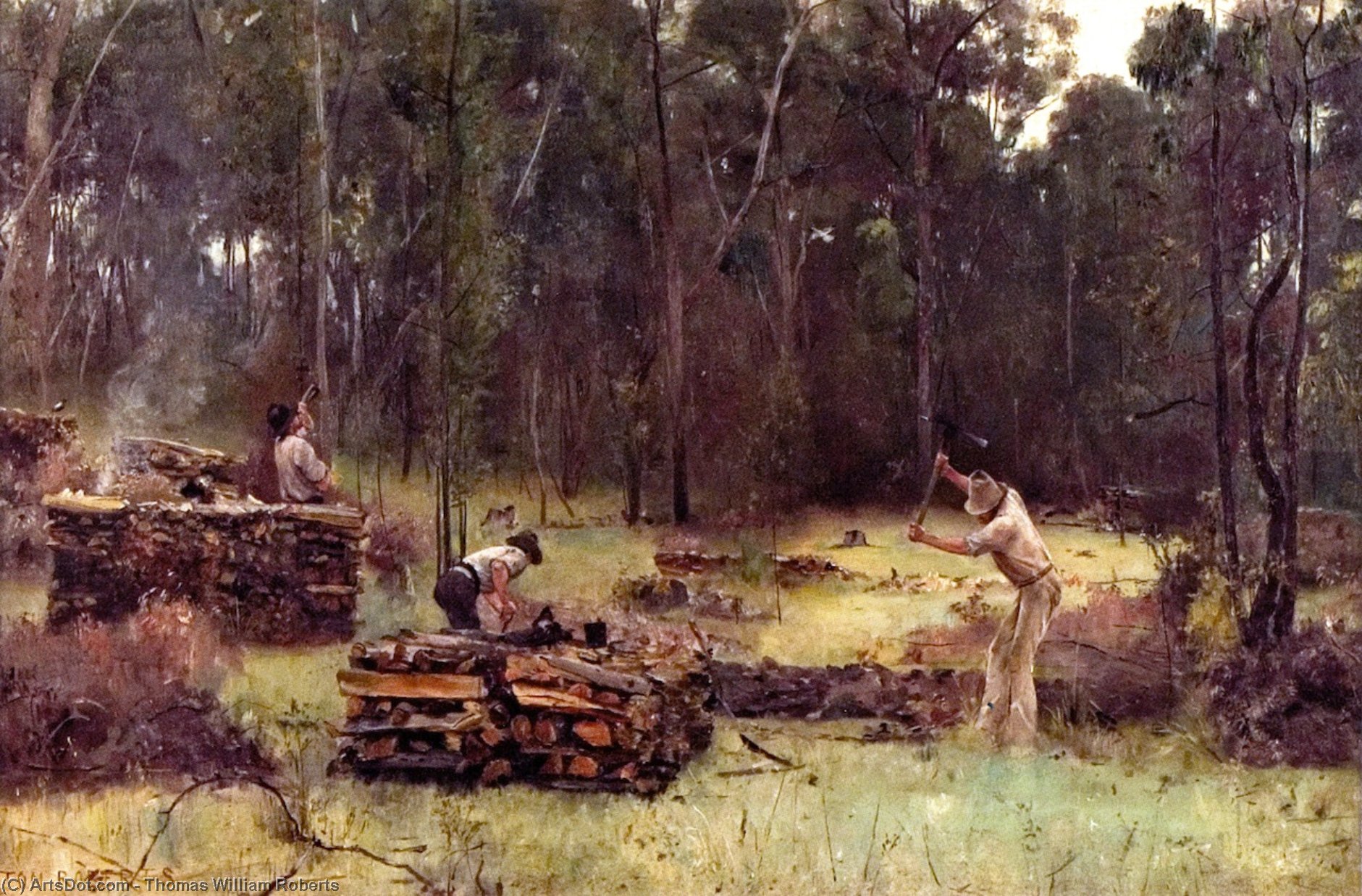 顺序 油畫 Wood Splitters 。, 1886 通过 Thomas William Roberts (1856-1931, United Kingdom) | ArtsDot.com