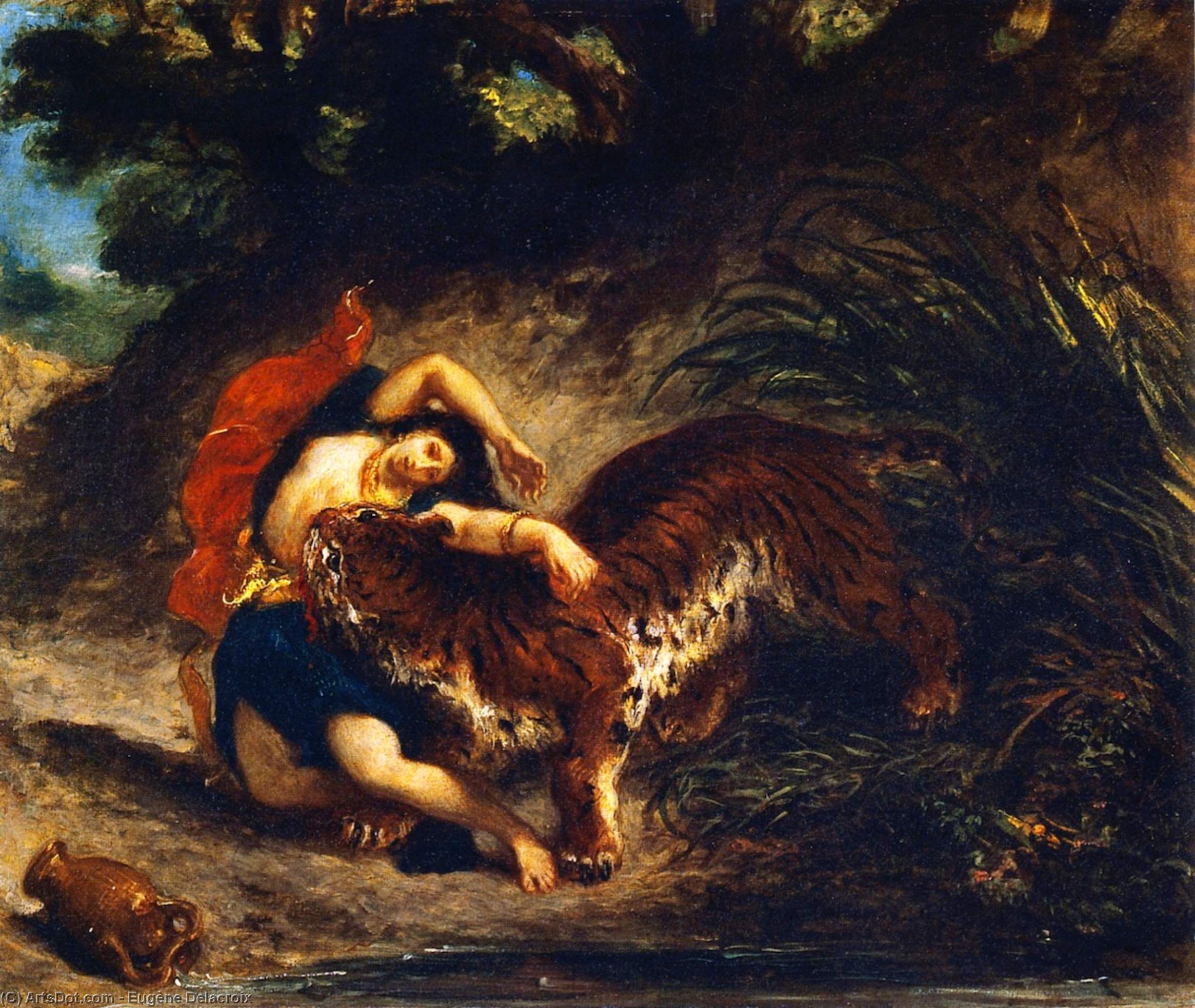 Order Oil Painting Replica Young Woman Attacked by a Tiger, 1856 by Eugène Delacroix (1798-1863, France) | ArtsDot.com