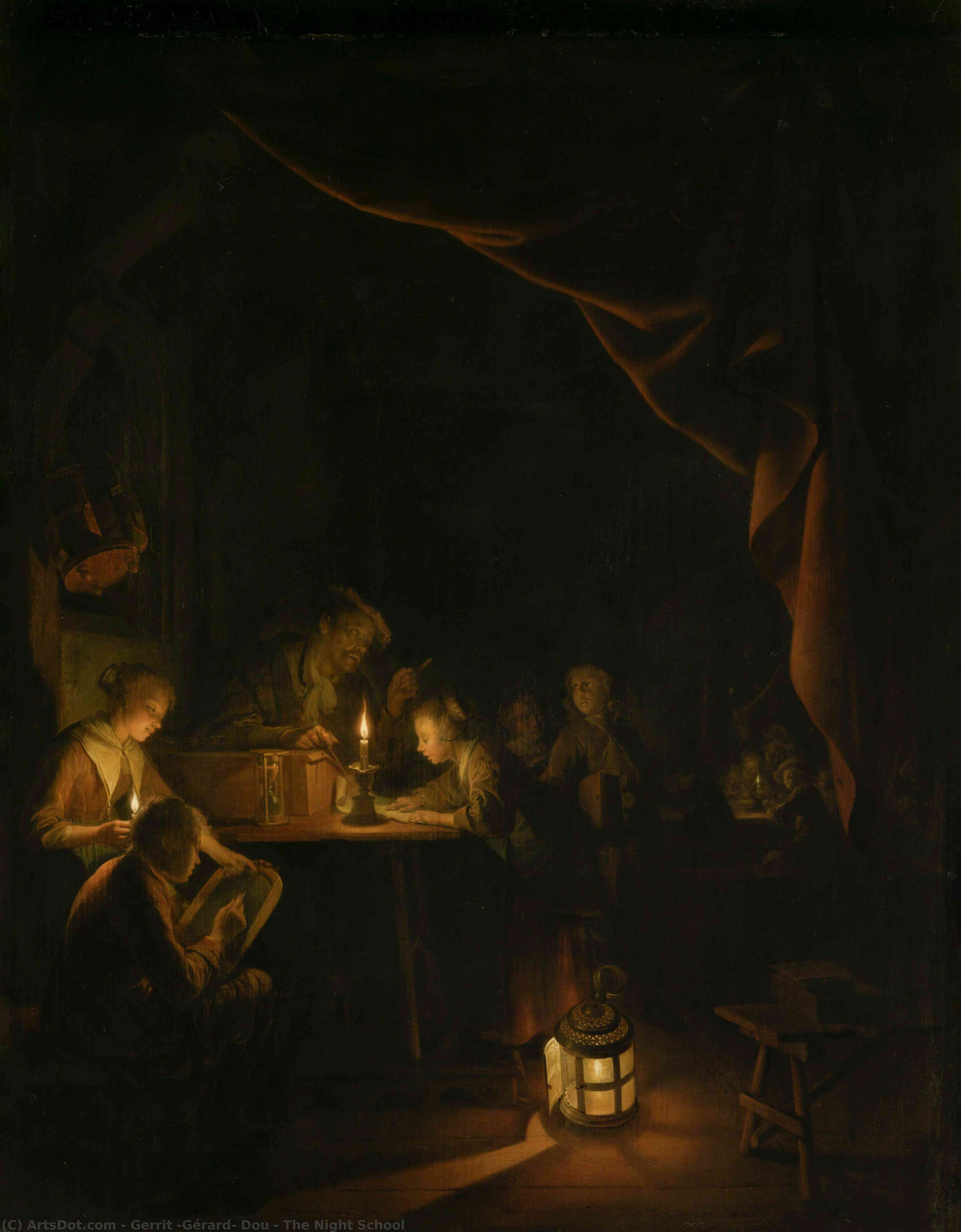顺序 藝術再現 夜校, 1660 通过 Gerrit (Gérard) Dou (1613-1675, Netherlands) | ArtsDot.com