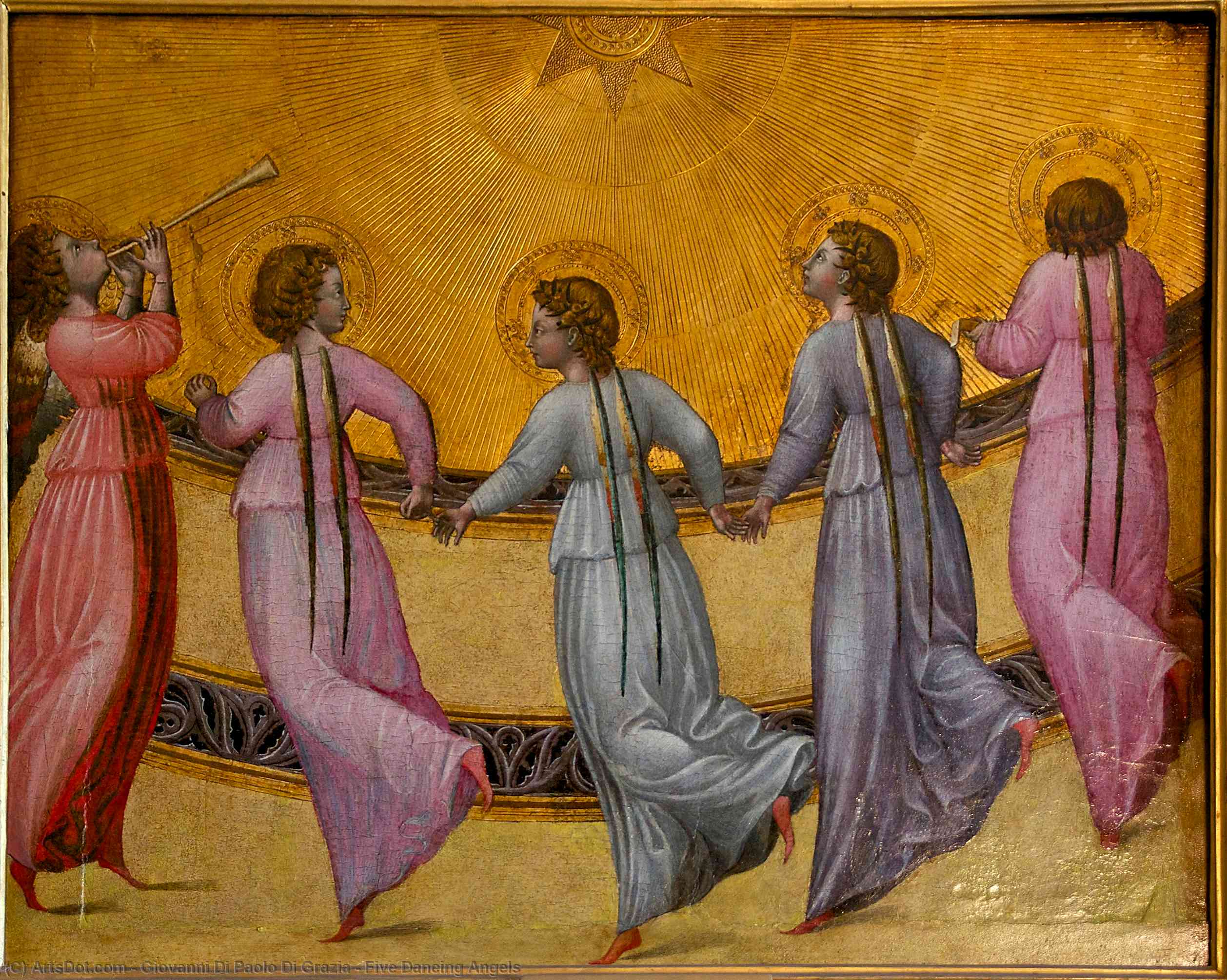 Bestellen Kunstreproduktionen Fünf tanzende Engel, 1436 von Giovanni Di Paolo Di Grazia (1403-1482) | ArtsDot.com