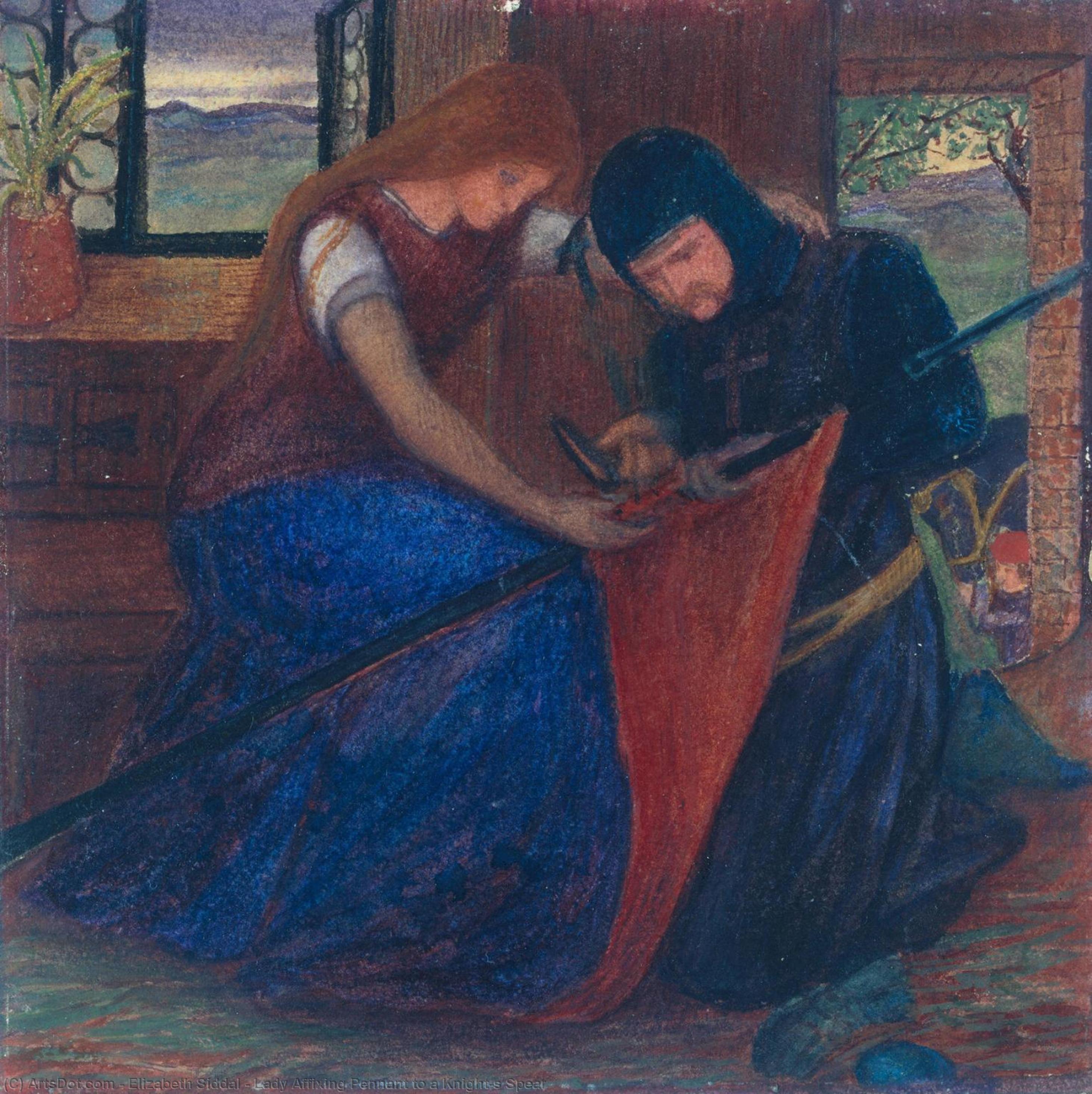 順序 絵画のコピー 騎士のスピアにペンダントを固定する女性, 1856 バイ Elizabeth Siddal (1829-1862, United Kingdom) | ArtsDot.com