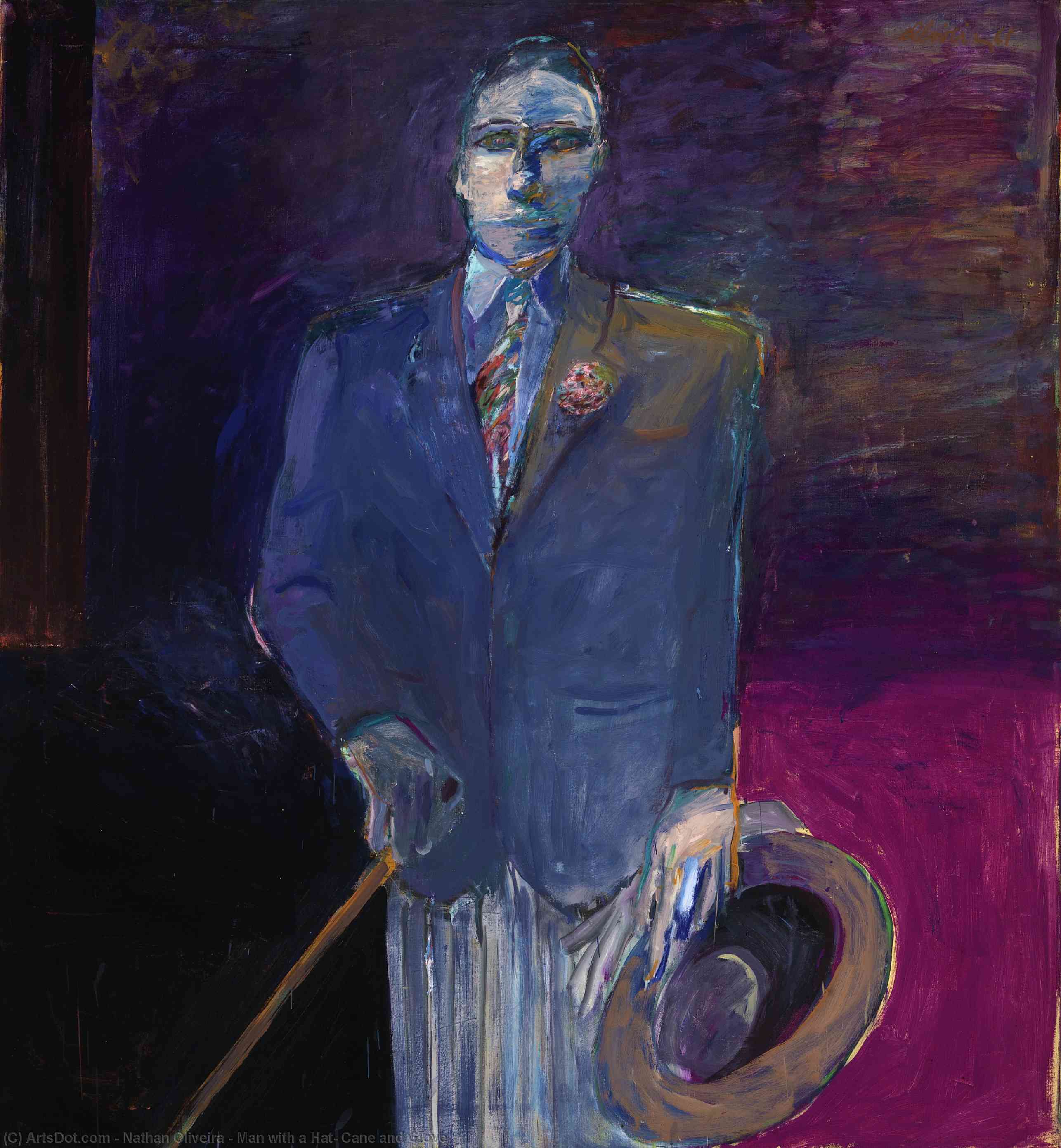 Man with a Hat, Cane and Glove, 1961 by Nathan Oliveira (1928-2010, United States) Nathan Oliveira | ArtsDot.com