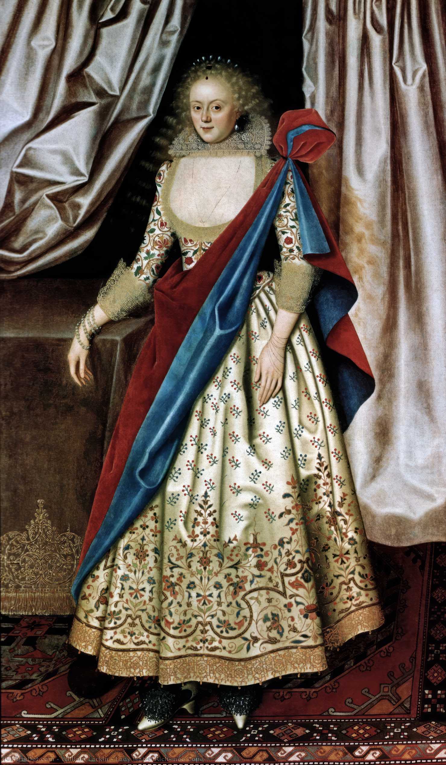 购买 博物馆艺术复制品，艺术复制品，绘画复制品，博物馆质量版画，美术复制品，着名绘画复制品，博物馆品质复制品，帆布艺术版画 伊莎贝尔·里奇夫人 科普夫人, 1618 通过 William Larkin (1580-1619) | ArtsDot.com