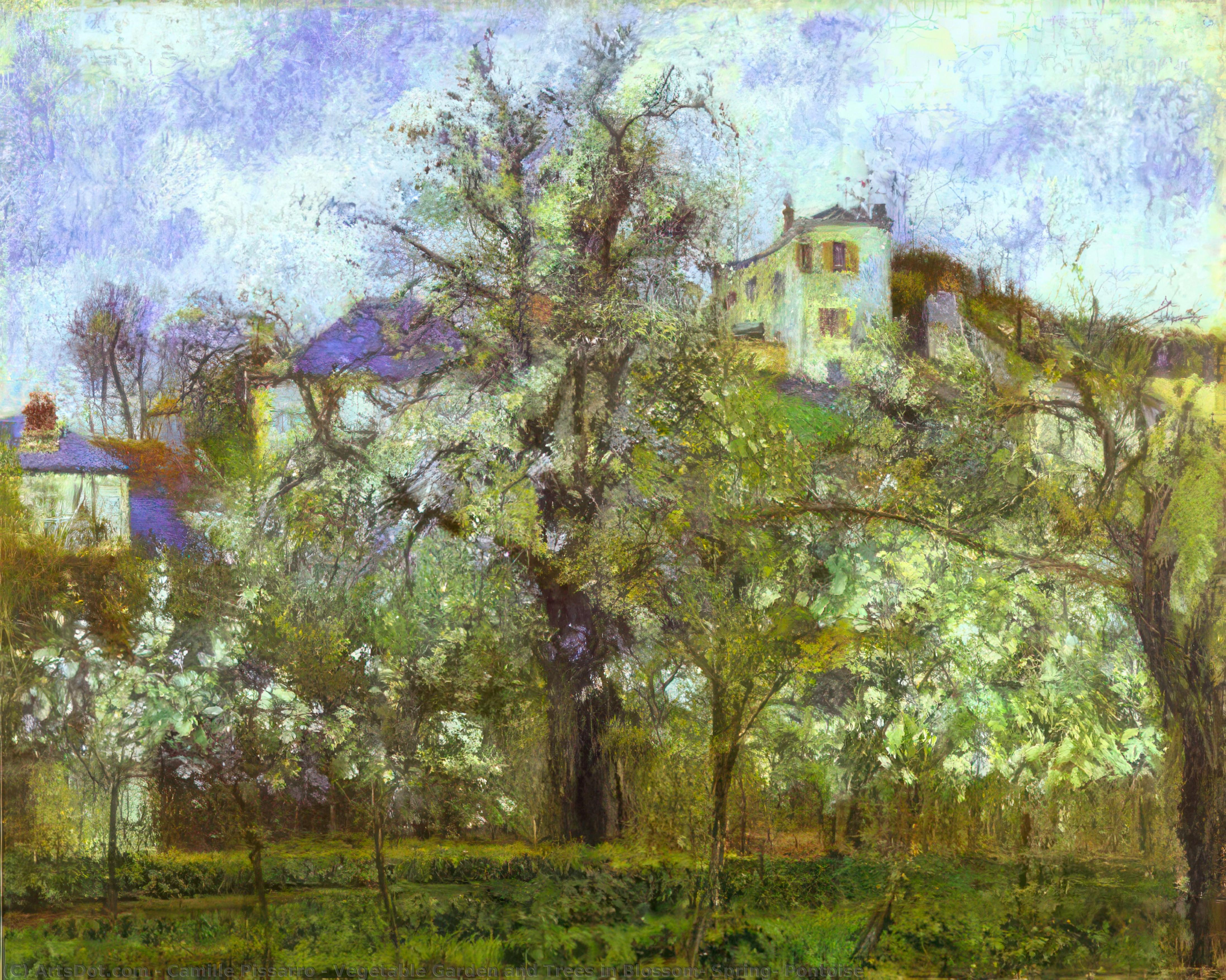 Order Art Reproductions Vegetable Garden and Trees in Blossom, Spring, Pontoise, 1877 by Camille Pissarro (1830-1903, United States) | ArtsDot.com