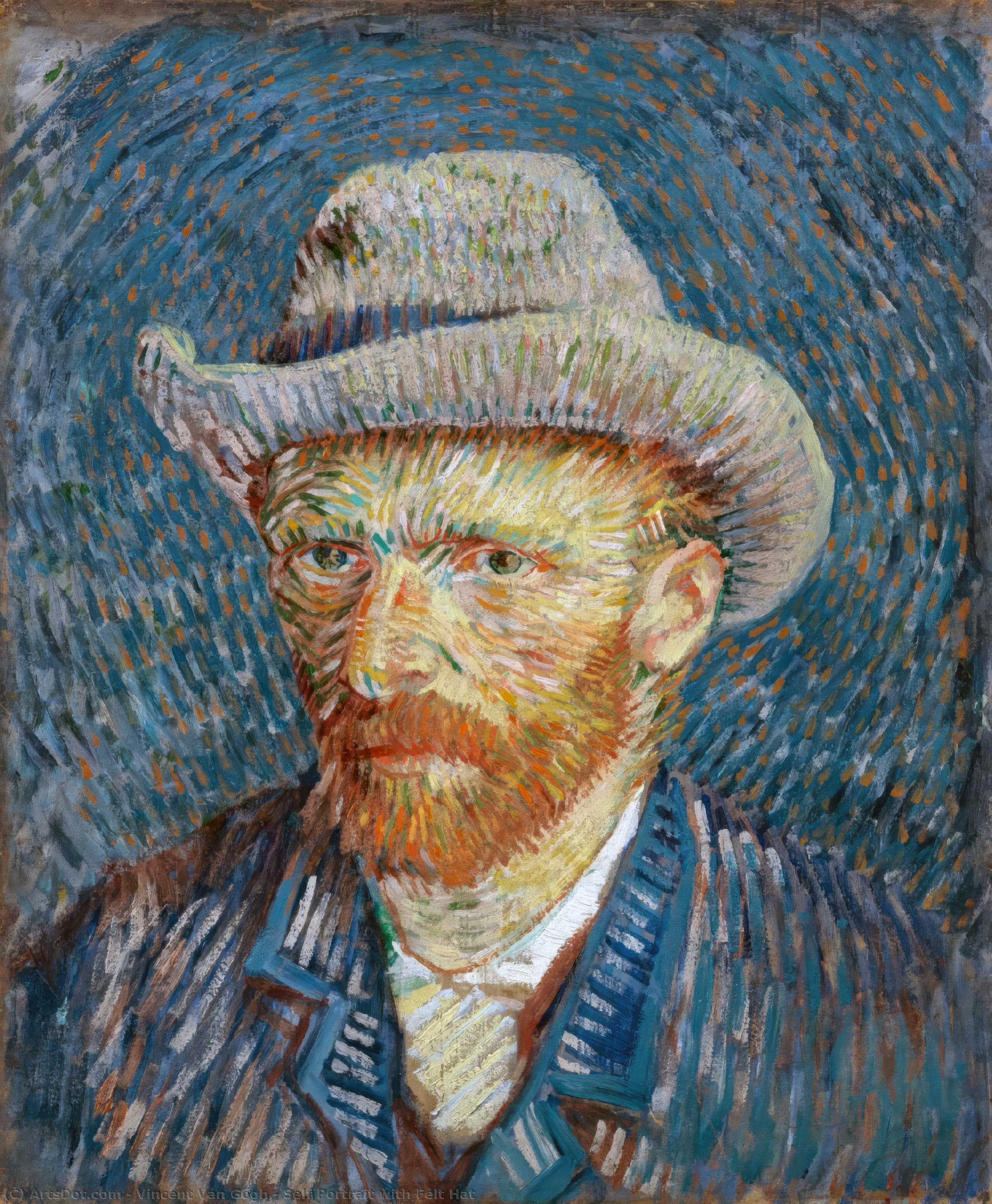 Order Oil Painting Replica Self Portrait with Felt Hat, 1887 by Vincent Van Gogh (1853-1890, Netherlands) | ArtsDot.com
