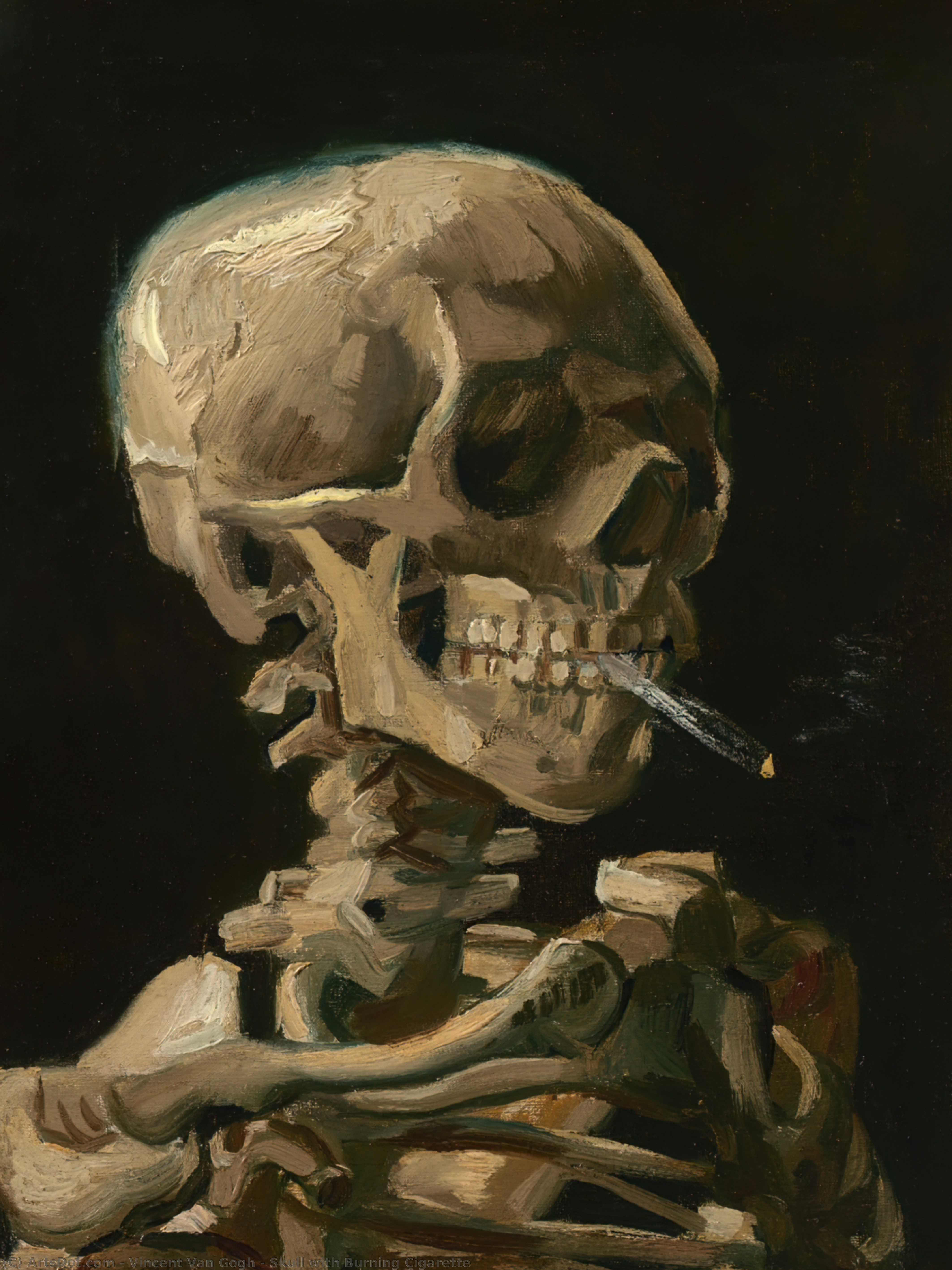 Order Art Reproductions Skull with Burning Cigarette, 1886 by Vincent Van Gogh (1853-1890, Netherlands) | ArtsDot.com