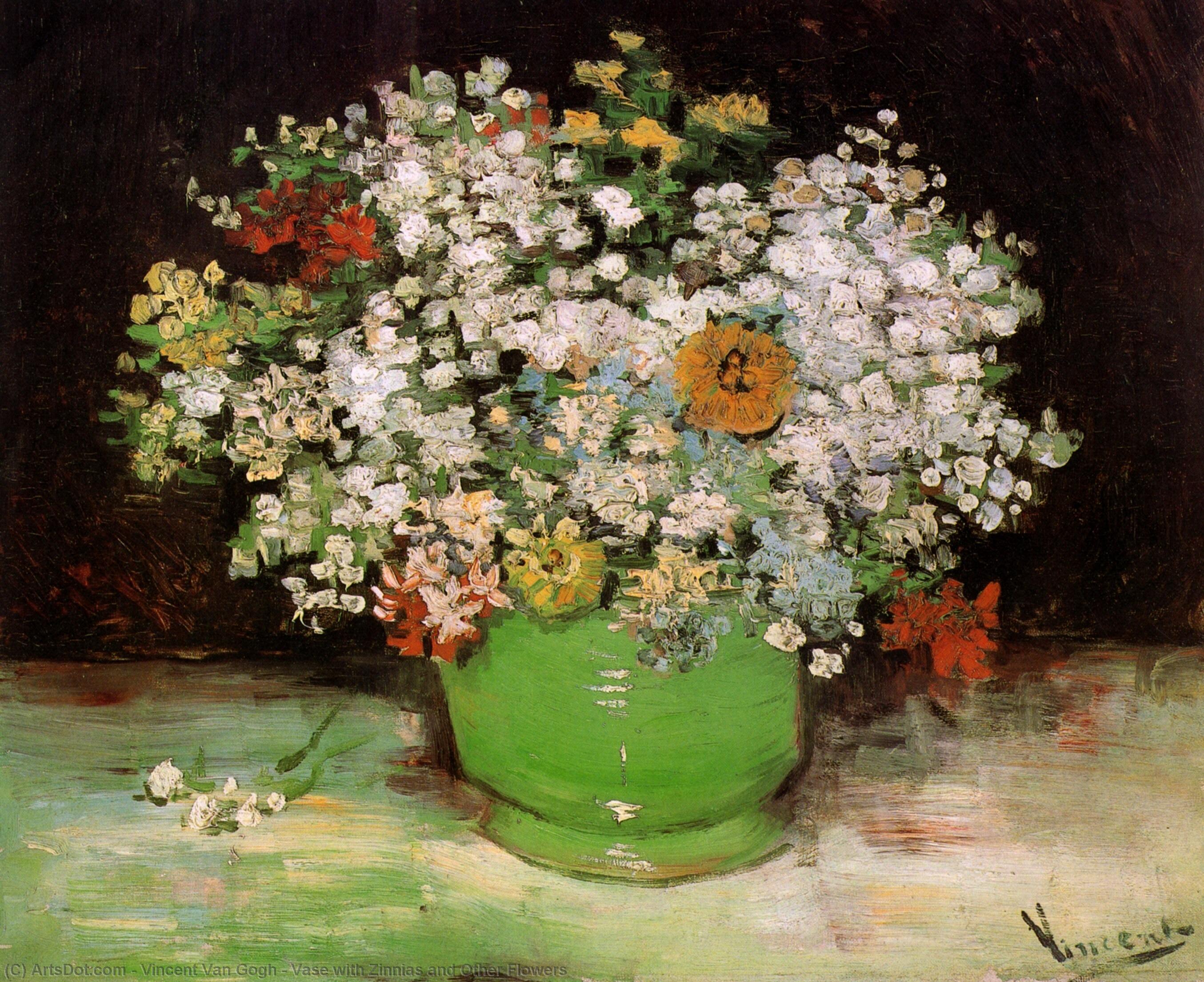 Order Paintings Reproductions Vase with Zinnias and Other Flowers, 1886 by Vincent Van Gogh (1853-1890, Netherlands) | ArtsDot.com