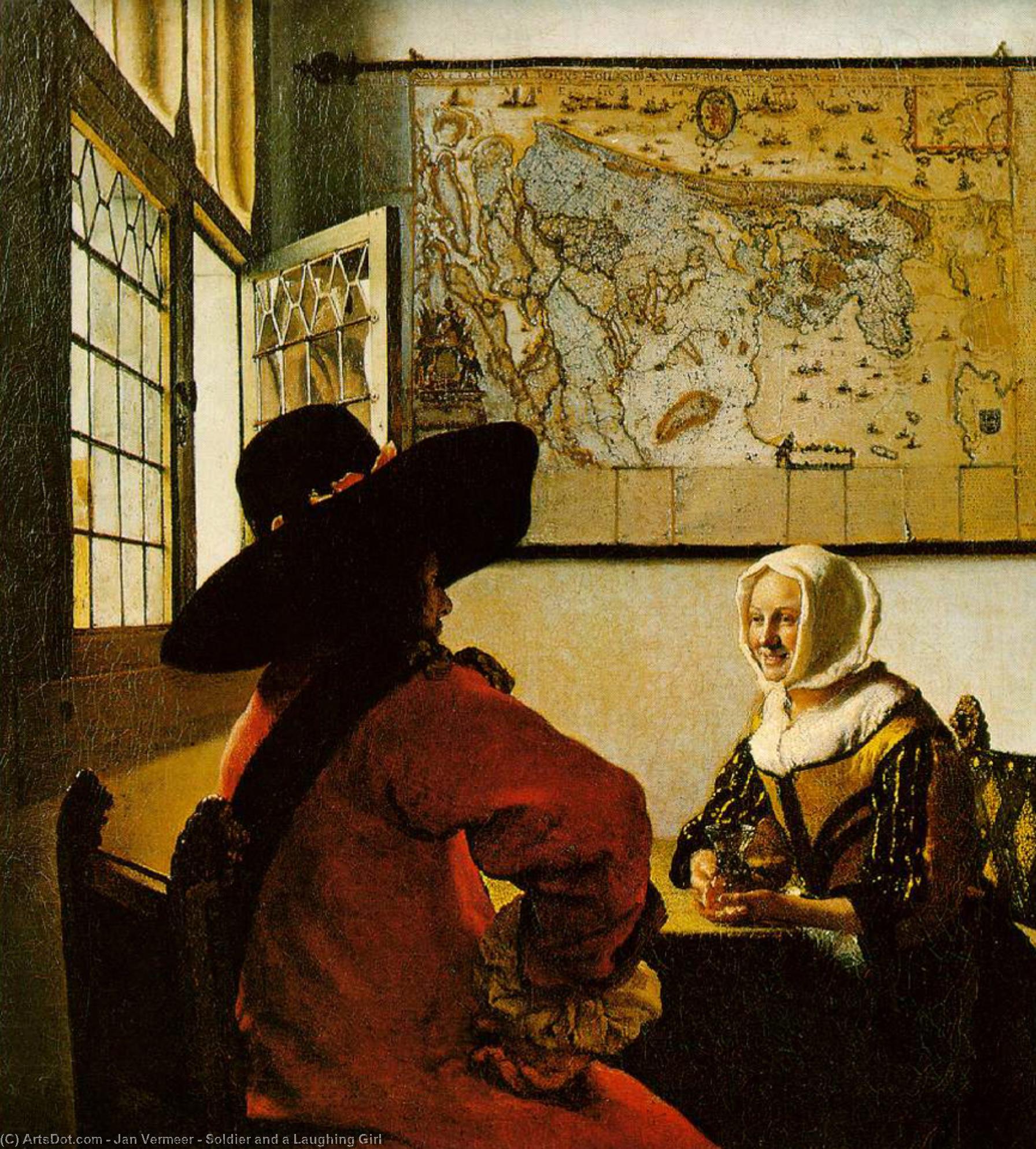 Ordinare Riproduzioni Di Belle Arti Soldato e una ragazza risata, 1658 di Johannes Vermeer (1632-1675, Netherlands) | ArtsDot.com